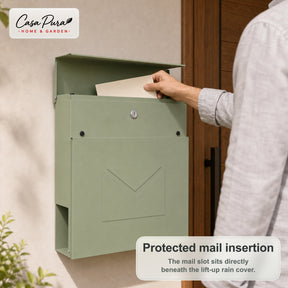 Mailbox | Laurent | Wall-Mounted Mailbox with Newspaper Compartment | Green | Lockable