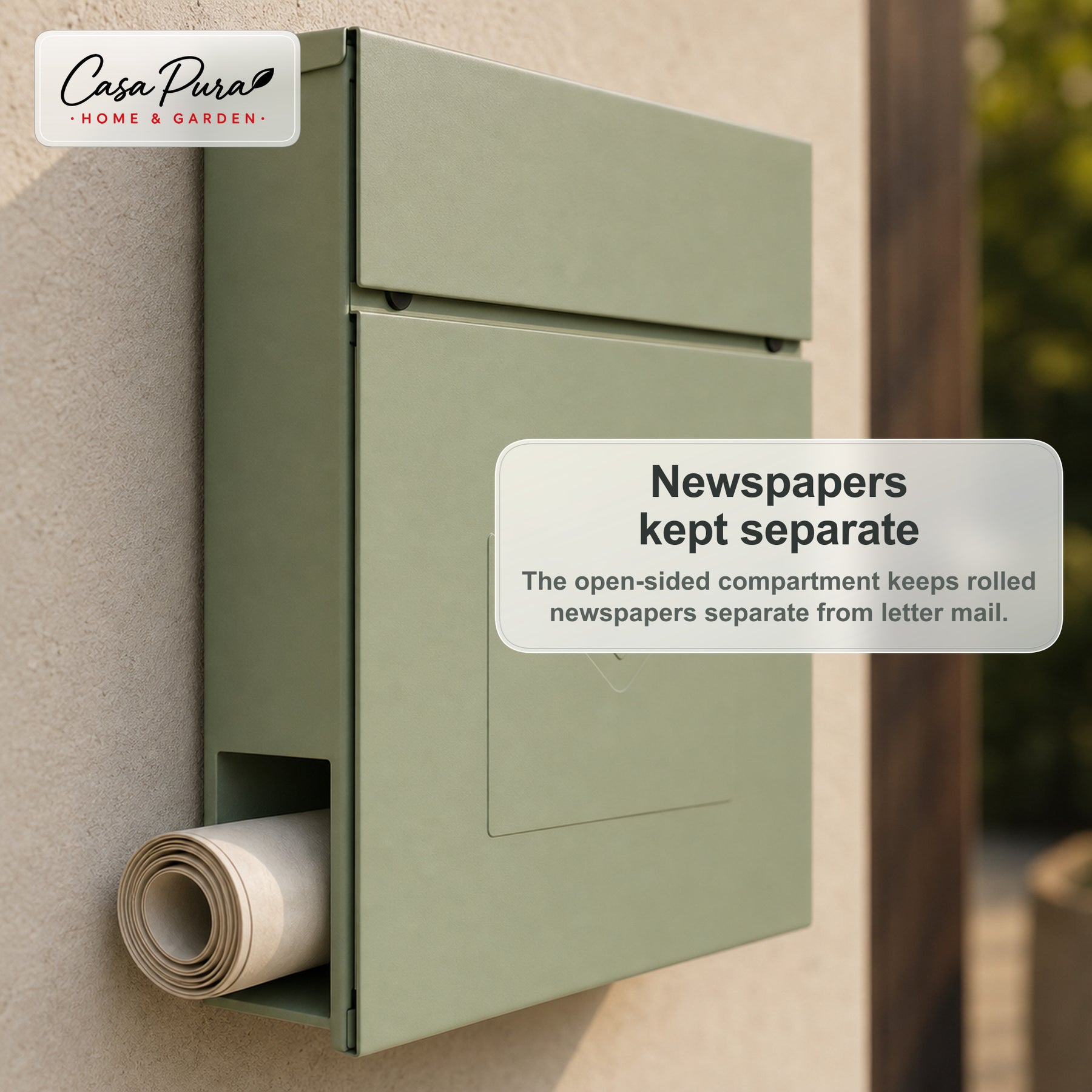 Mailbox | Laurent | Wall-Mounted Mailbox with Newspaper Compartment | Green | Lockable
