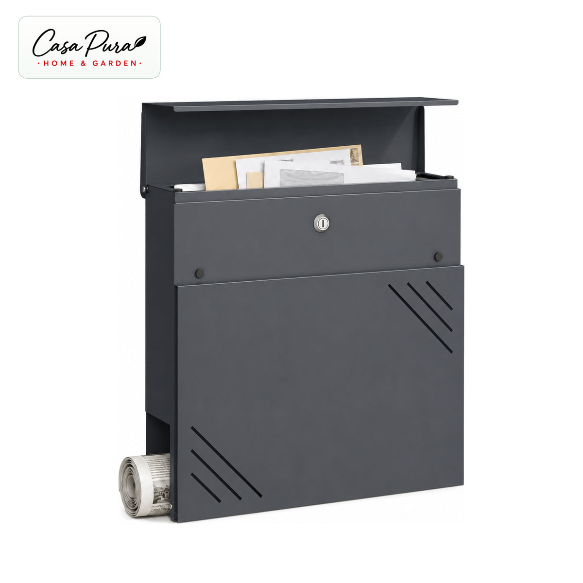Lucien Mailbox | Wall-Mounted Galvanized Steel Mailbox | Lockable | Anthracite | With Newspaper Compartment