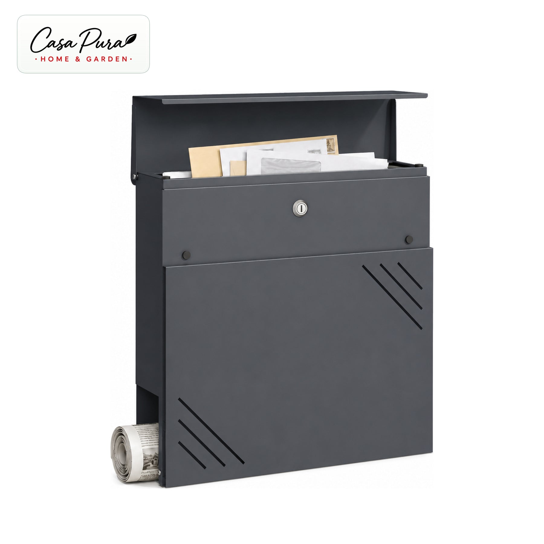 Lucien Mailbox | Wall-Mounted Galvanized Steel Mailbox | Lockable | Anthracite | With Newspaper Compartment