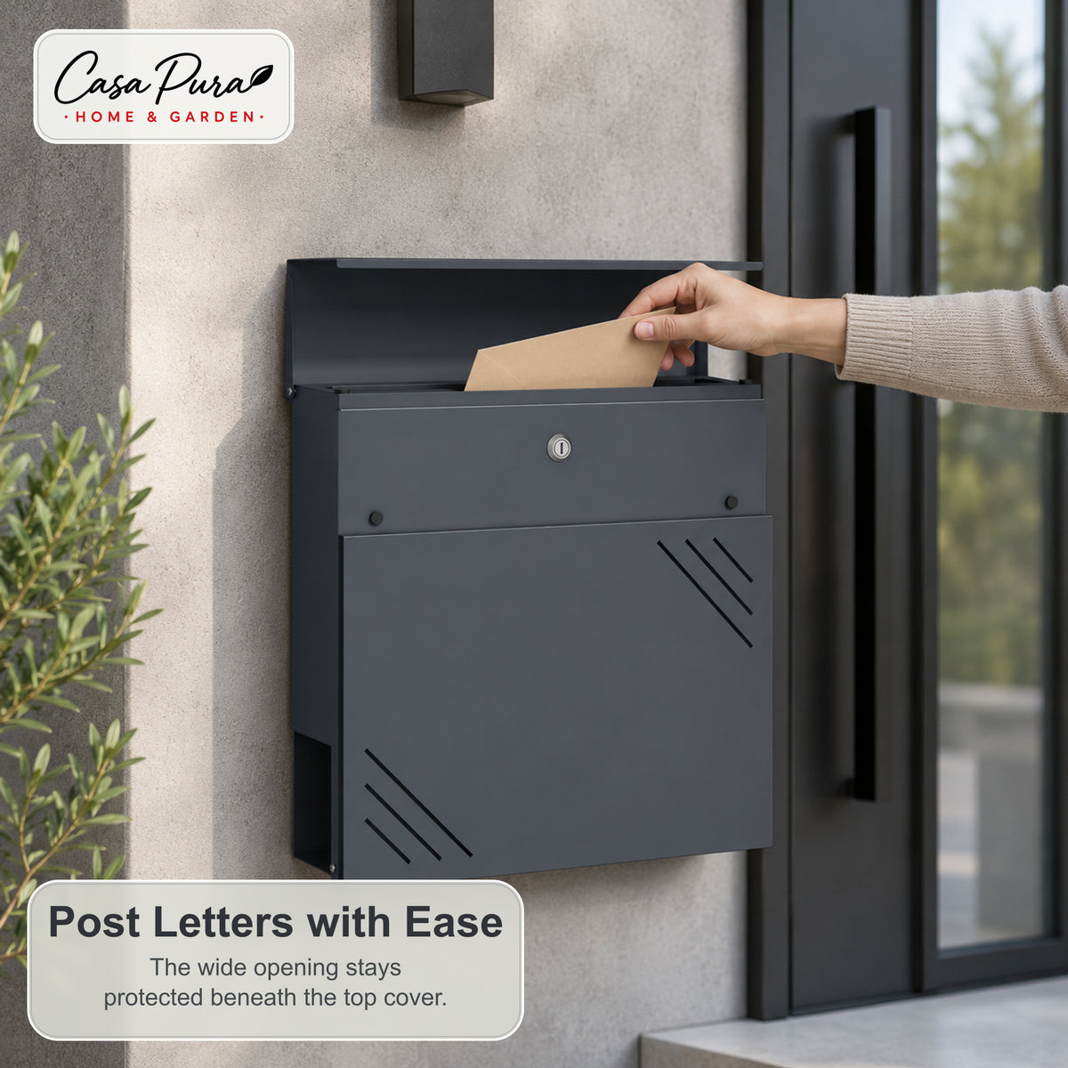Lucien Mailbox | Wall-Mounted Galvanized Steel Mailbox | Lockable | Anthracite | With Newspaper Compartment