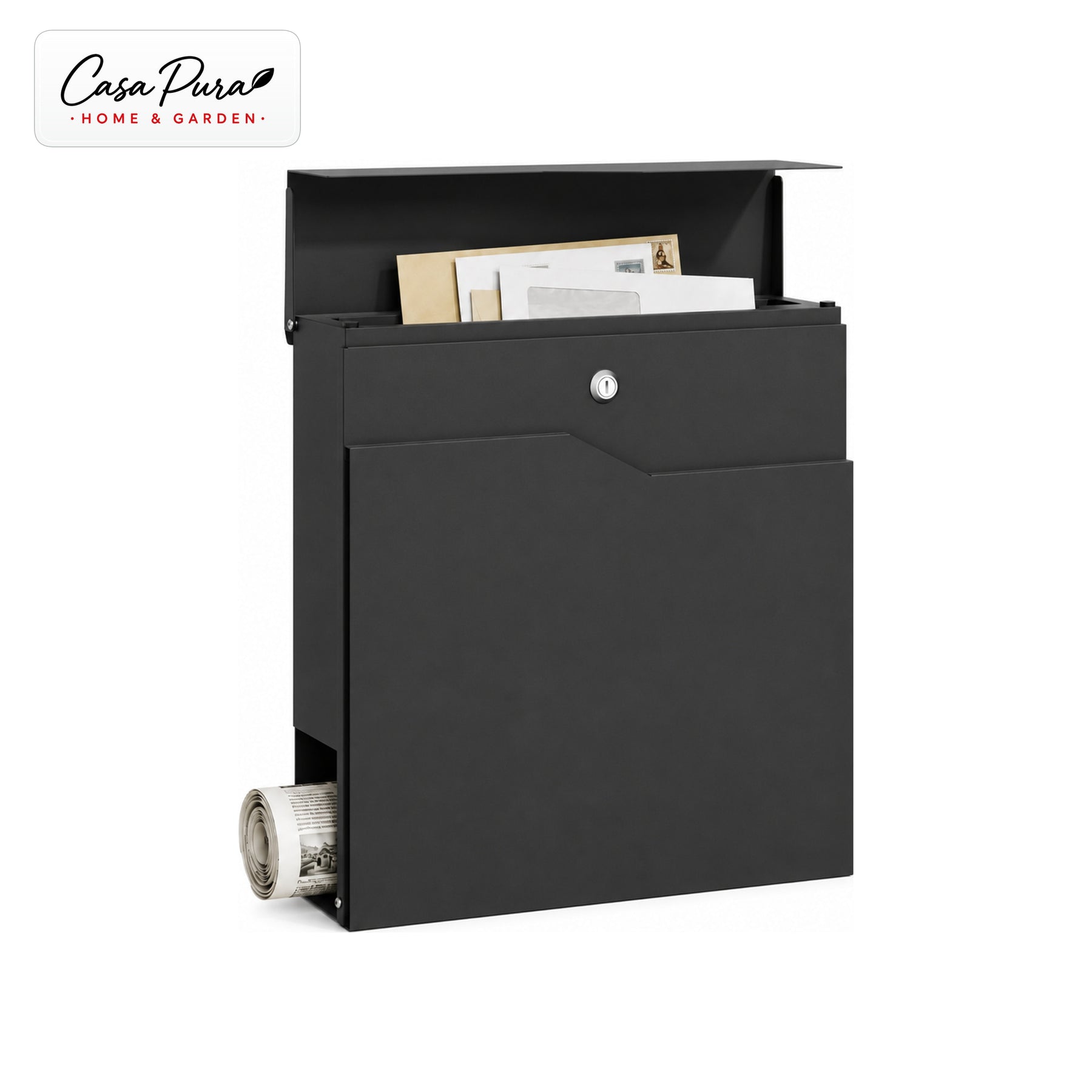 Mailbox | Pascal | Wall-Mounted Mailbox with Newspaper Holder | Anthracite | Lockable