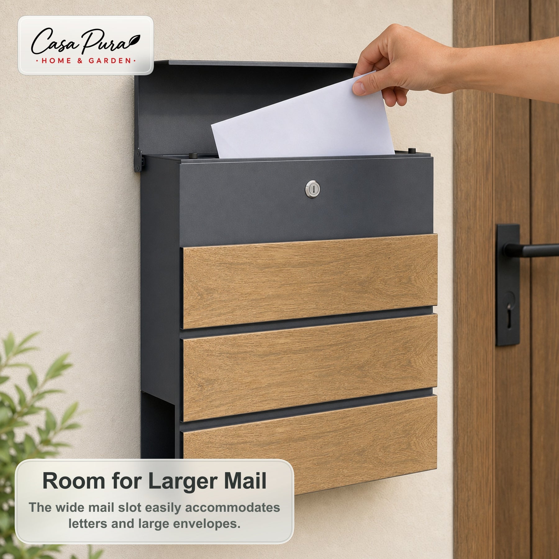Mailbox Roland | Modern Wall Mounted Mailbox with Newspaper Compartment | Anthracite Wood Look
