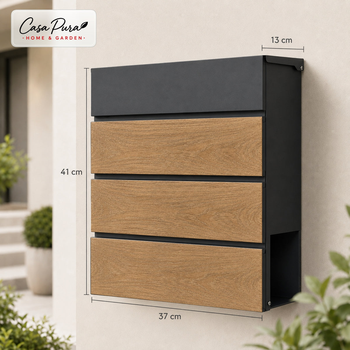 Mailbox Roland | Modern Wall Mounted Mailbox with Newspaper Compartment | Anthracite Wood Look