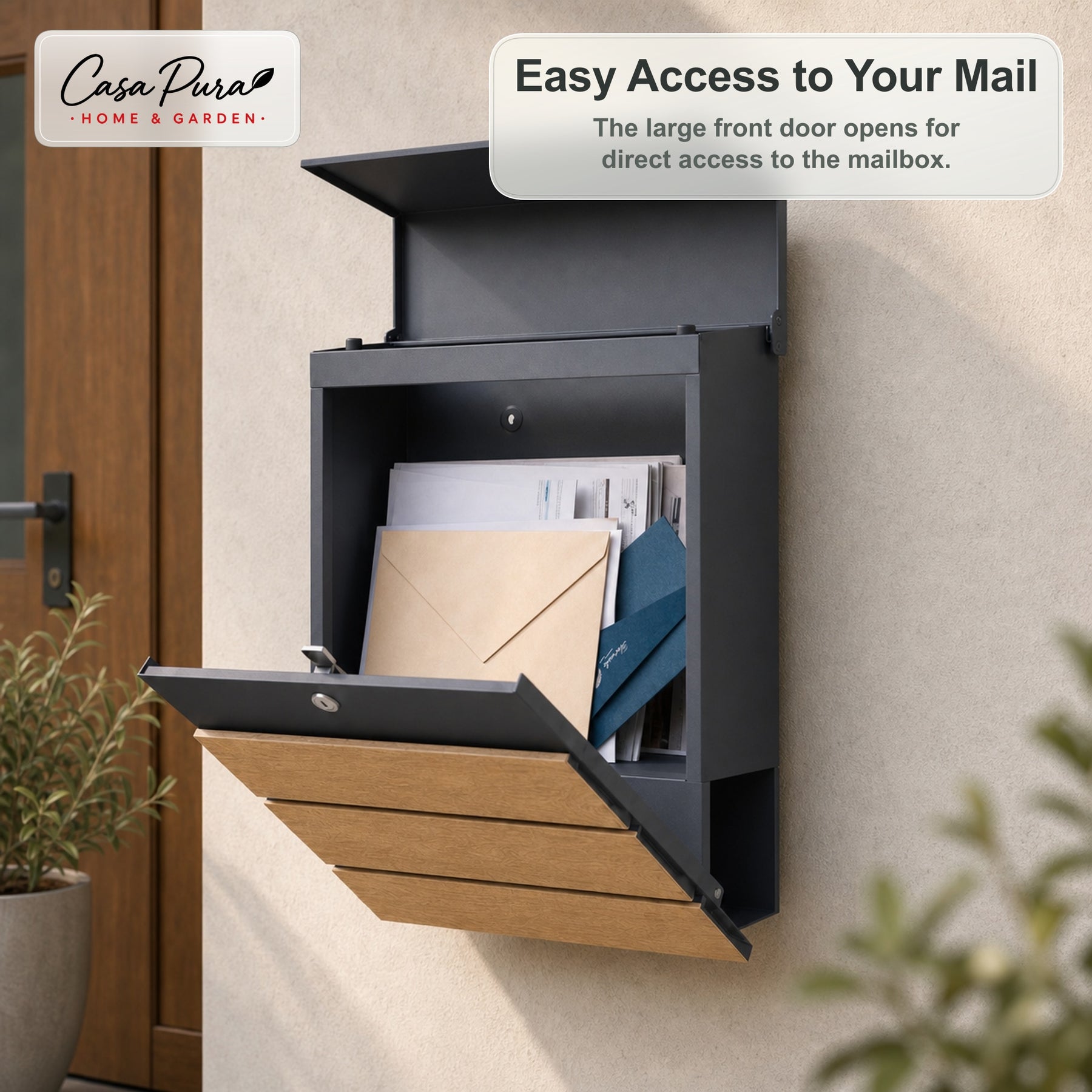 Mailbox Roland | Modern Wall Mounted Mailbox with Newspaper Compartment | Anthracite Wood Look