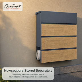 Mailbox Roland | Modern Wall Mounted Mailbox with Newspaper Compartment | Anthracite Wood Look