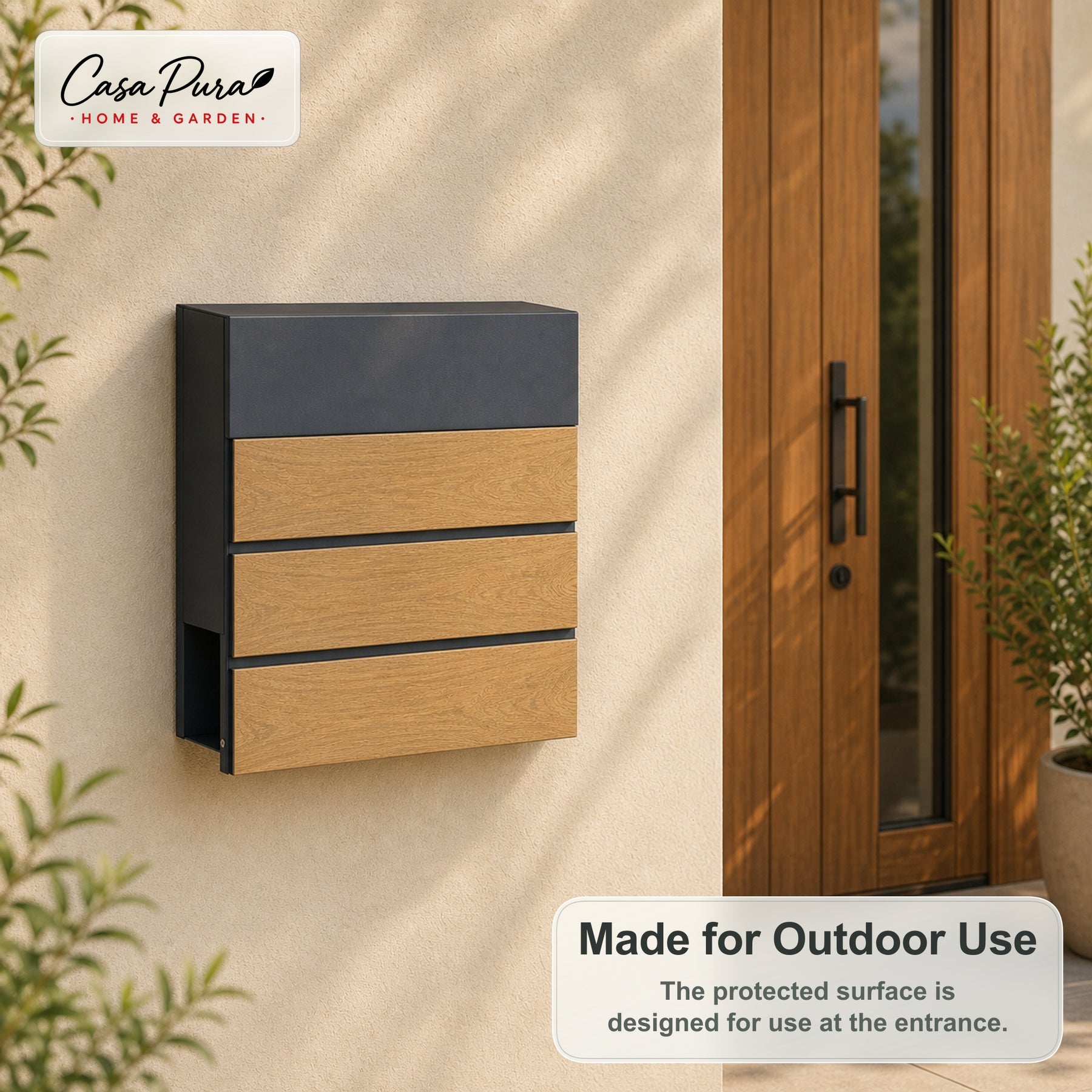 Mailbox Roland | Modern Wall Mounted Mailbox with Newspaper Compartment | Anthracite Wood Look