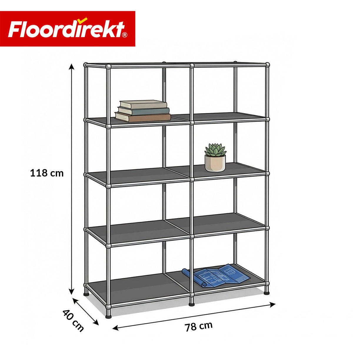 Metal Shelf | Concept Epure MK-015 | Open Storage Rack with 5 Shelves | Kitchen Shelf, Office Shelf & Living Room Shelf