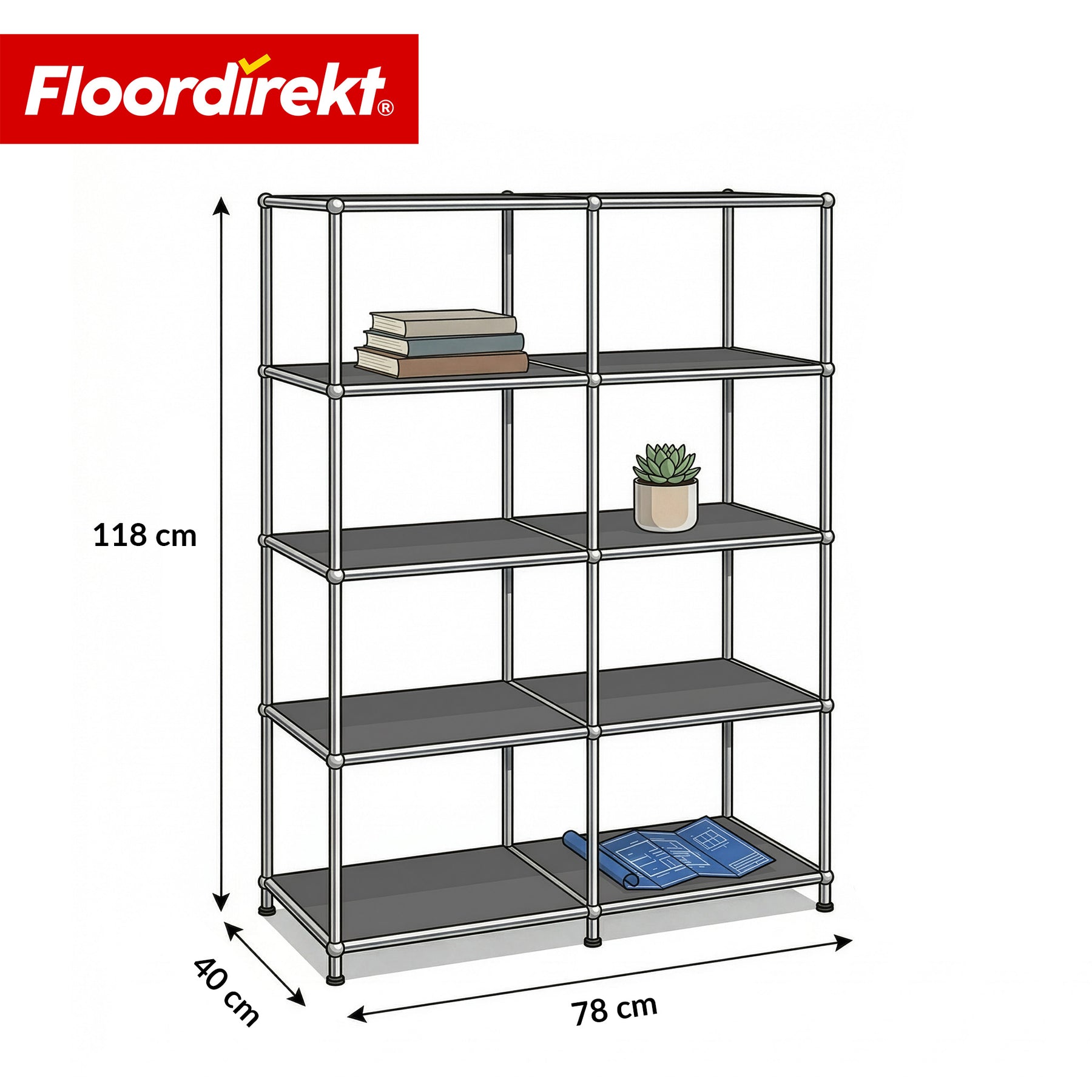 Metal Shelf | Concept Epure MK-015 | Open Storage Rack with 5 Shelves | Kitchen Shelf, Office Shelf & Living Room Shelf