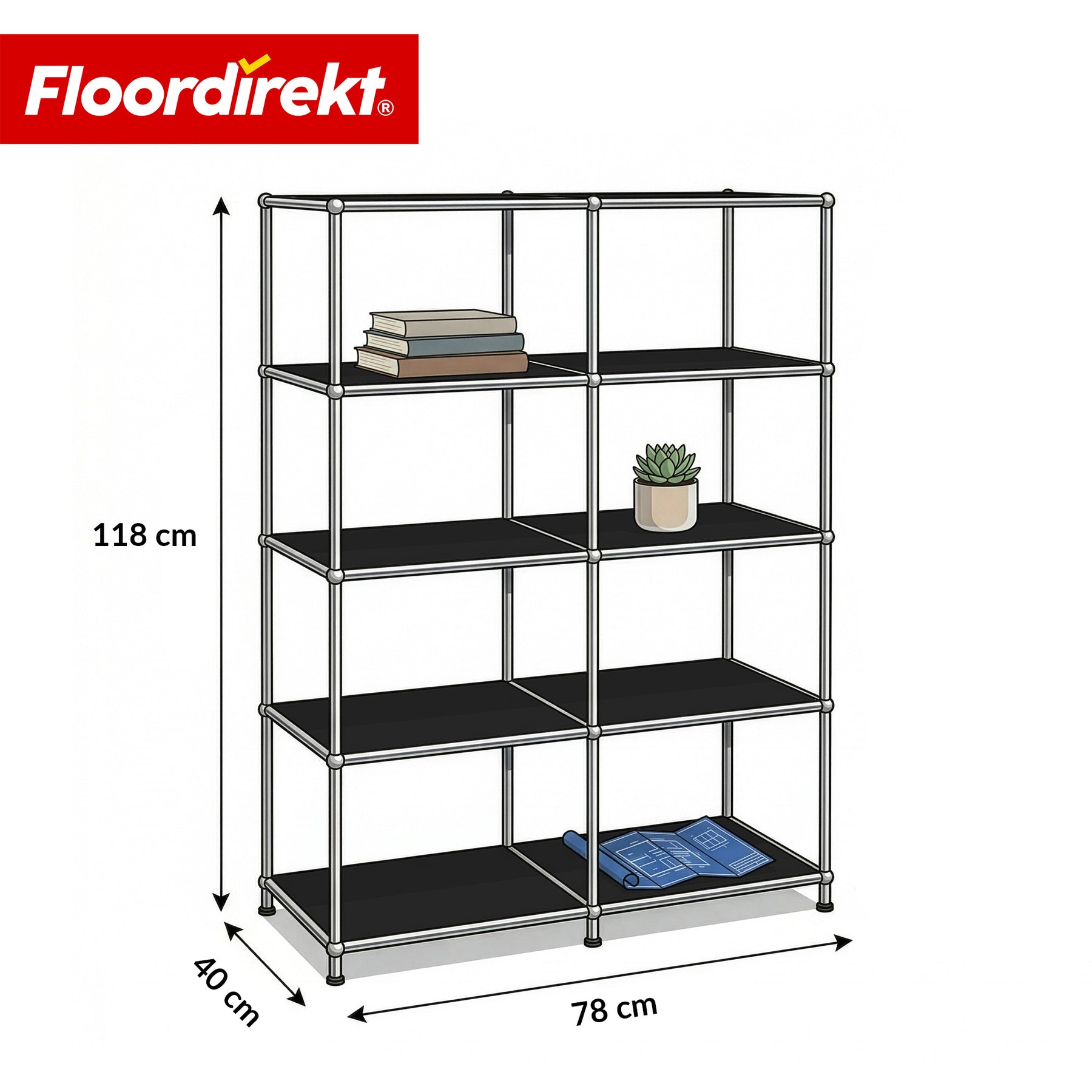 Metal Shelf | Concept Epure MK-015 | Open Storage Rack with 5 Shelves | Kitchen Shelf, Office Shelf & Living Room Shelf