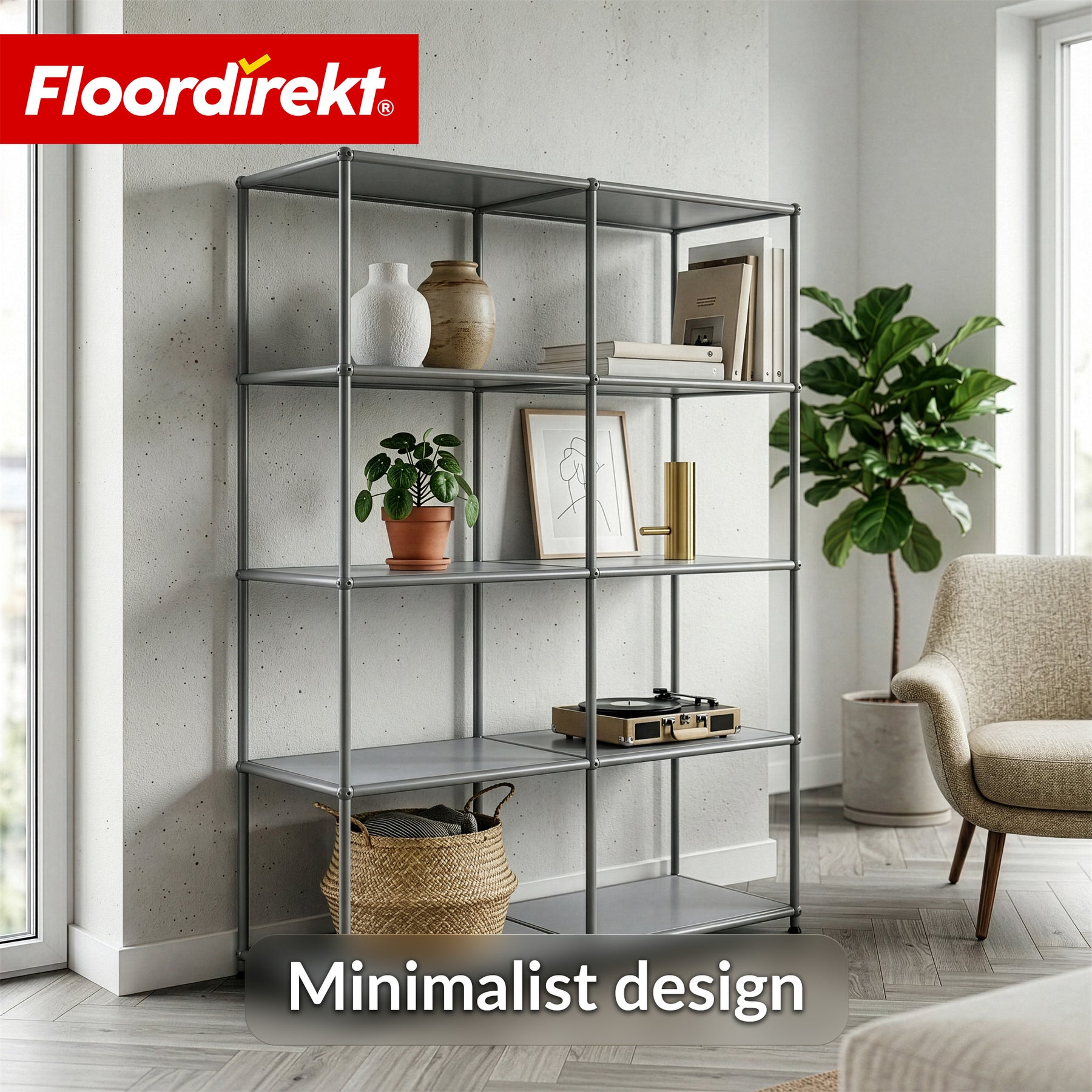 Metal Shelf | Concept Epure MK-015 | Open Storage Rack with 5 Shelves | Kitchen Shelf, Office Shelf & Living Room Shelf