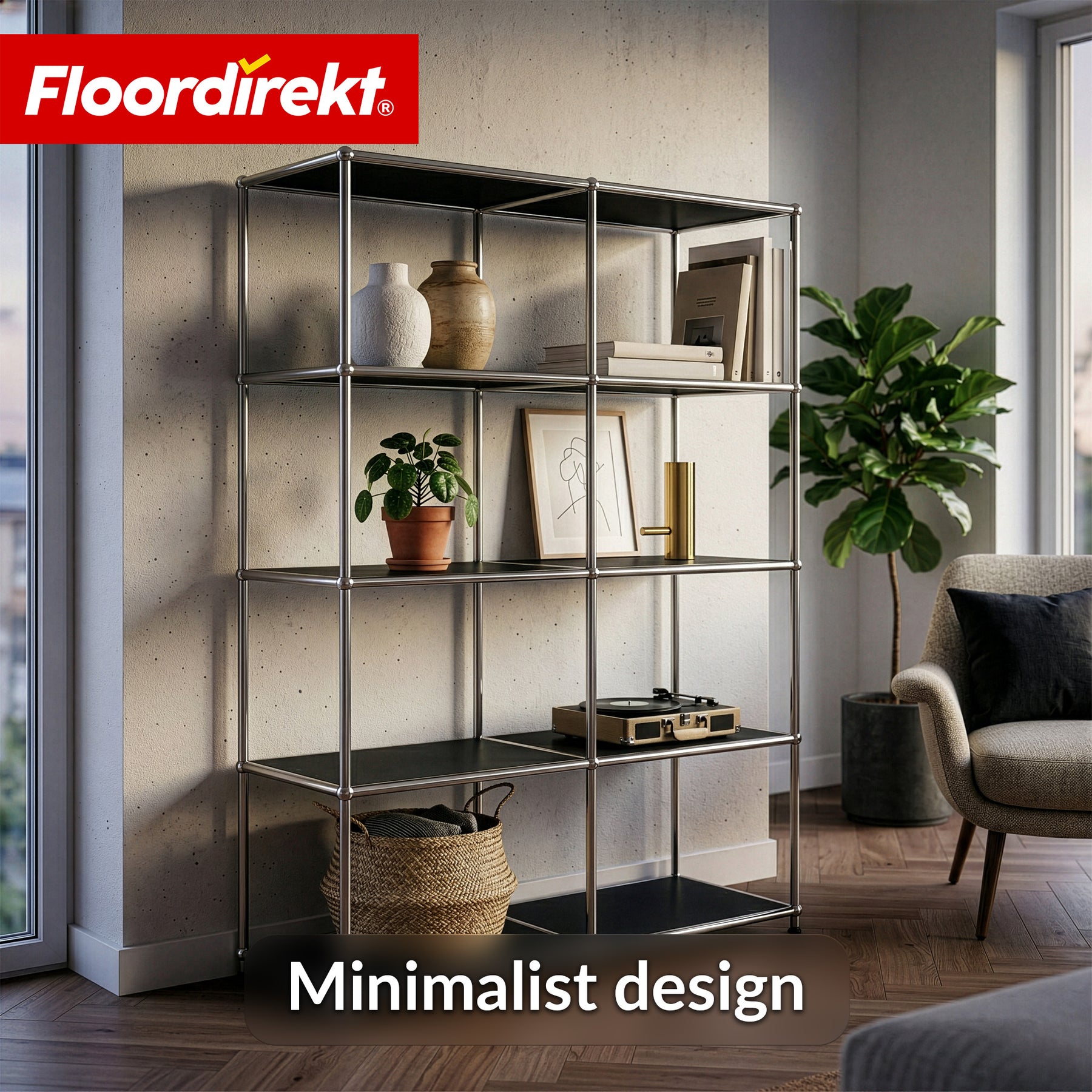 Metal Shelf | Concept Epure MK-015 | Open Storage Rack with 5 Shelves | Kitchen Shelf, Office Shelf & Living Room Shelf