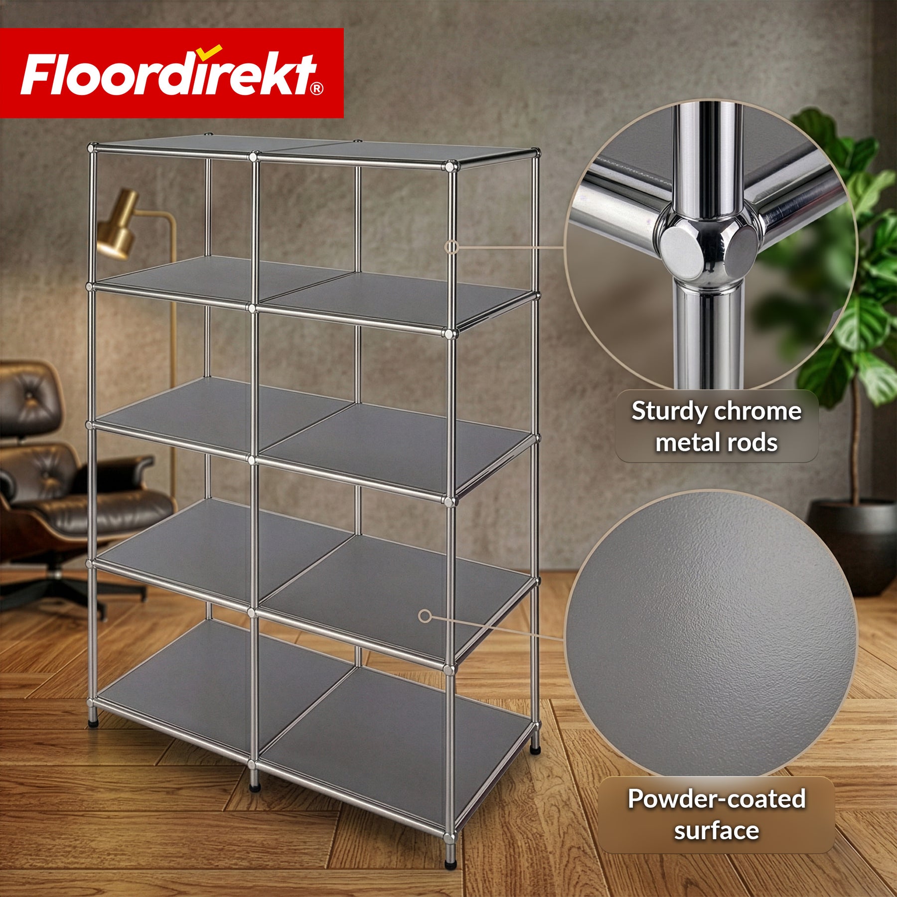 Metal Shelf | Concept Epure MK-015 | Open Storage Rack with 5 Shelves | Kitchen Shelf, Office Shelf & Living Room Shelf