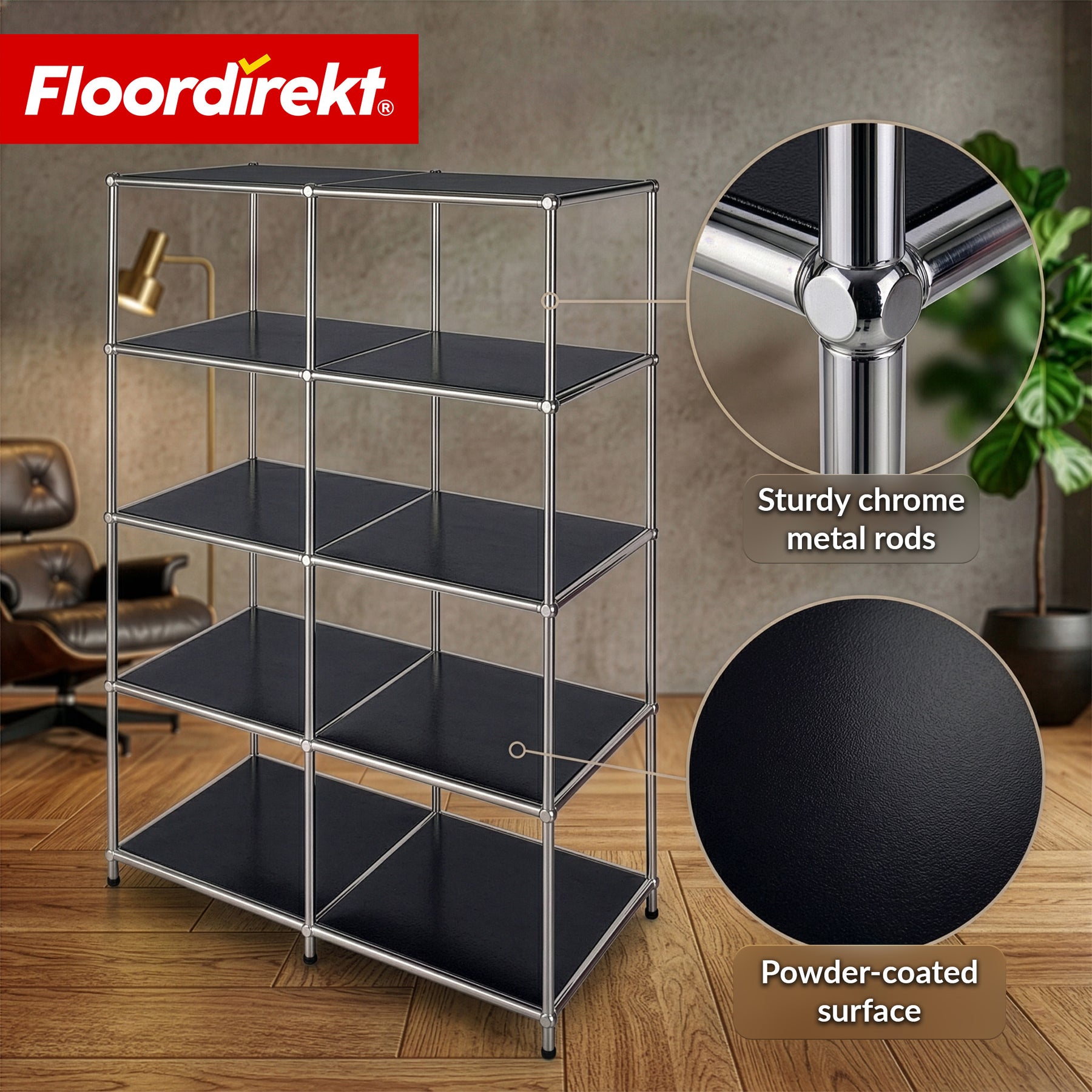 Metal Shelf | Concept Epure MK-015 | Open Storage Rack with 5 Shelves | Kitchen Shelf, Office Shelf & Living Room Shelf