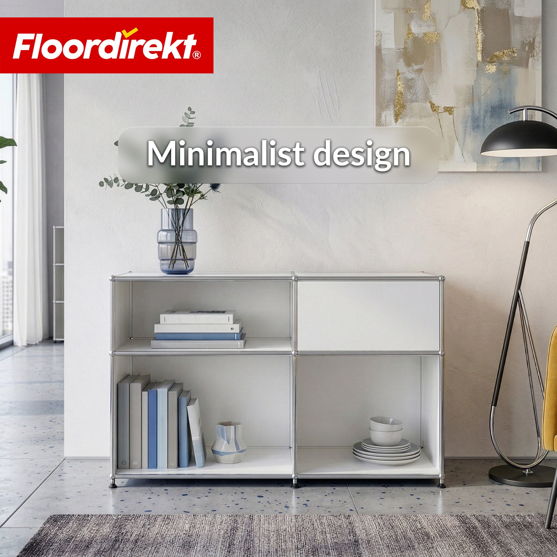 Metal Shelving Unit | Concept Epure MK-030 | Freestanding Shelf with 3 Tiers & Storage Compartment | Kitchen Shelf, Office Shelf & Living Room Shelf