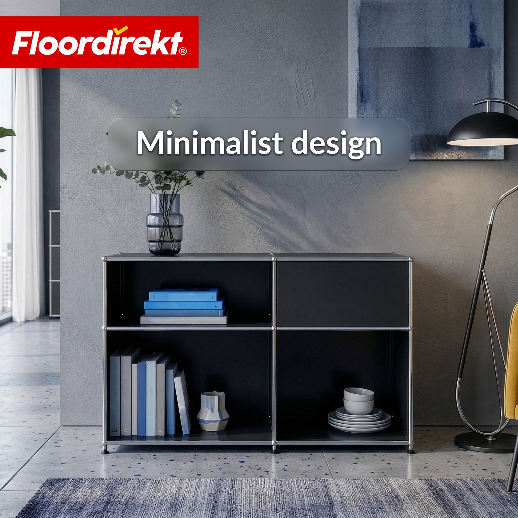 Metal Shelving Unit | Concept Epure MK-030 | Freestanding Shelf with 3 Tiers & Storage Compartment | Kitchen Shelf, Office Shelf & Living Room Shelf