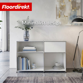 Metal Shelving Unit | Concept Epure MK-030 | Freestanding Shelf with 3 Tiers & Storage Compartment | Kitchen Shelf, Office Shelf & Living Room Shelf