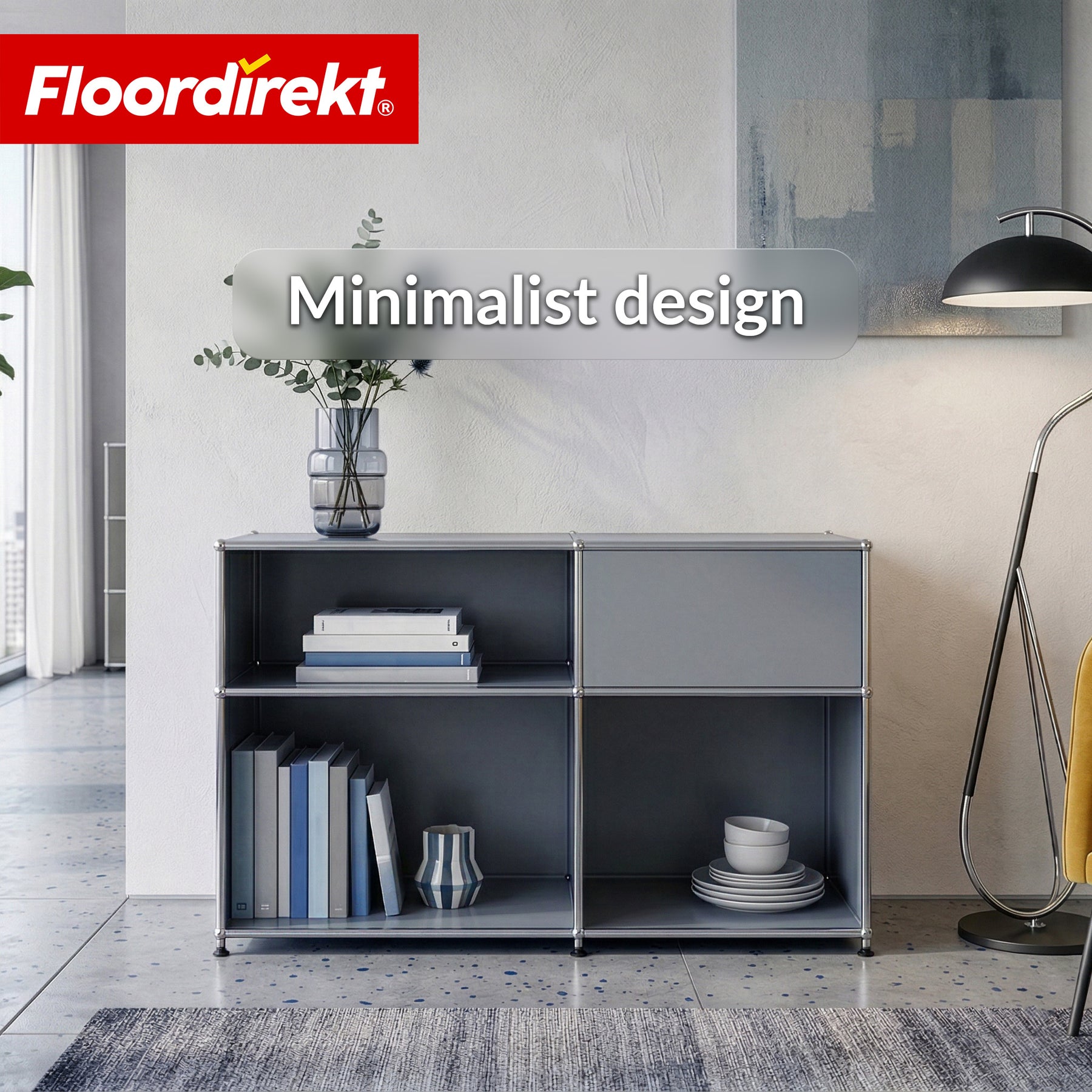 Metal Shelving Unit | Concept Epure MK-030 | Freestanding Shelf with 3 Tiers & Storage Compartment | Kitchen Shelf, Office Shelf & Living Room Shelf