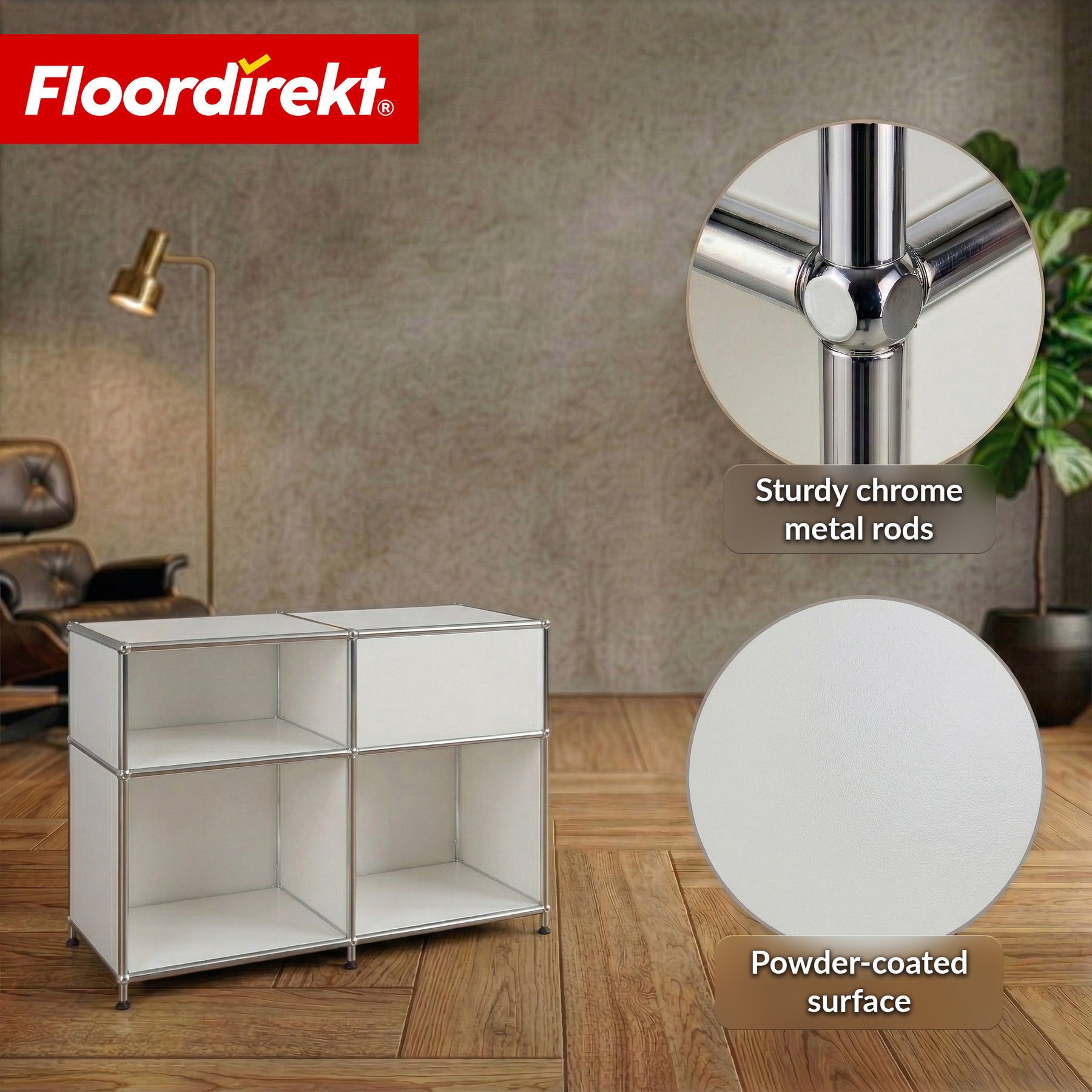 Metal Shelving Unit | Concept Epure MK-030 | Freestanding Shelf with 3 Tiers & Storage Compartment | Kitchen Shelf, Office Shelf & Living Room Shelf