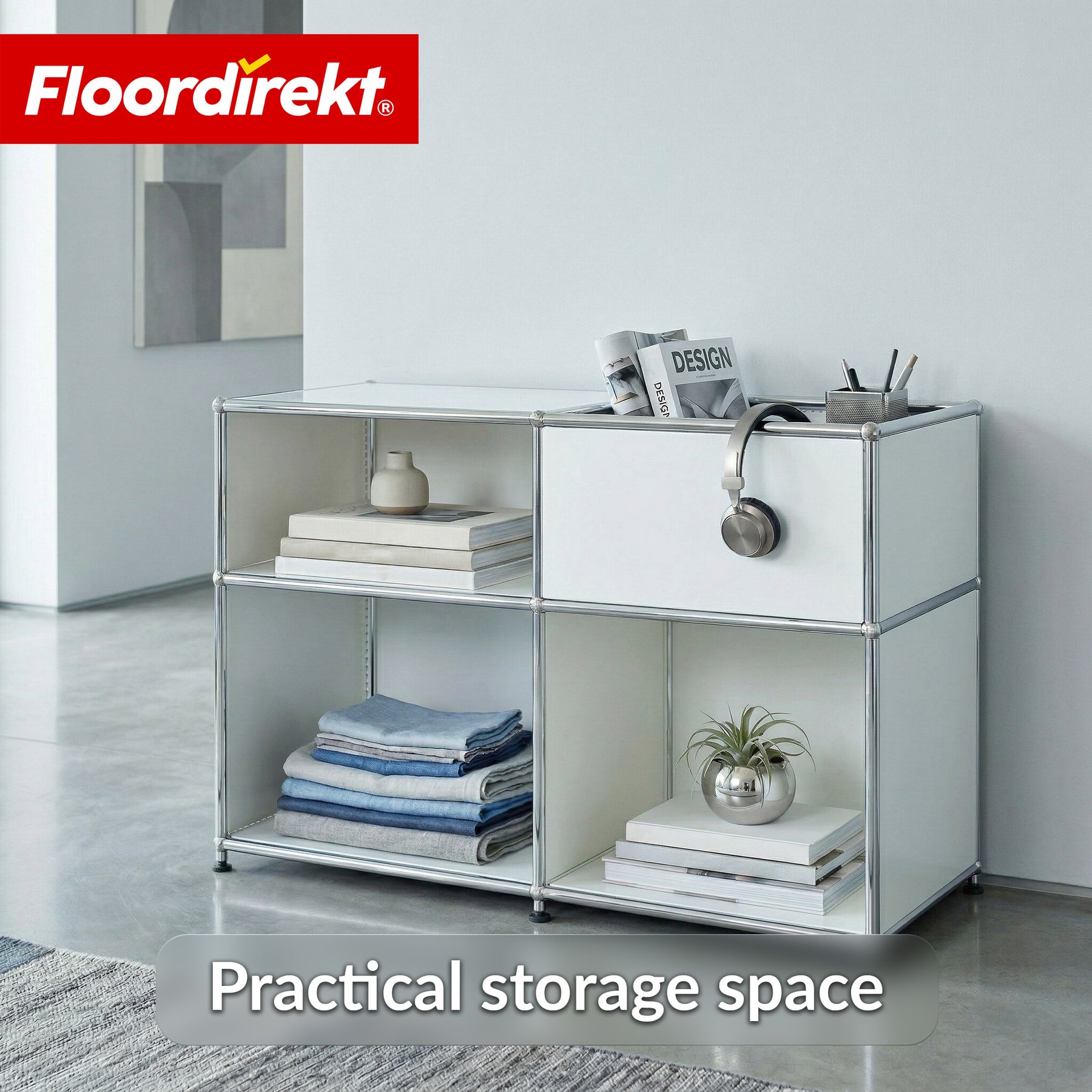 Metal Shelving Unit | Concept Epure MK-030 | Freestanding Shelf with 3 Tiers & Storage Compartment | Kitchen Shelf, Office Shelf & Living Room Shelf