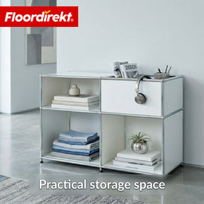 Metal Shelving Unit | Concept Epure MK-030 | Freestanding Shelf with 3 Tiers & Storage Compartment | Kitchen Shelf, Office Shelf & Living Room Shelf