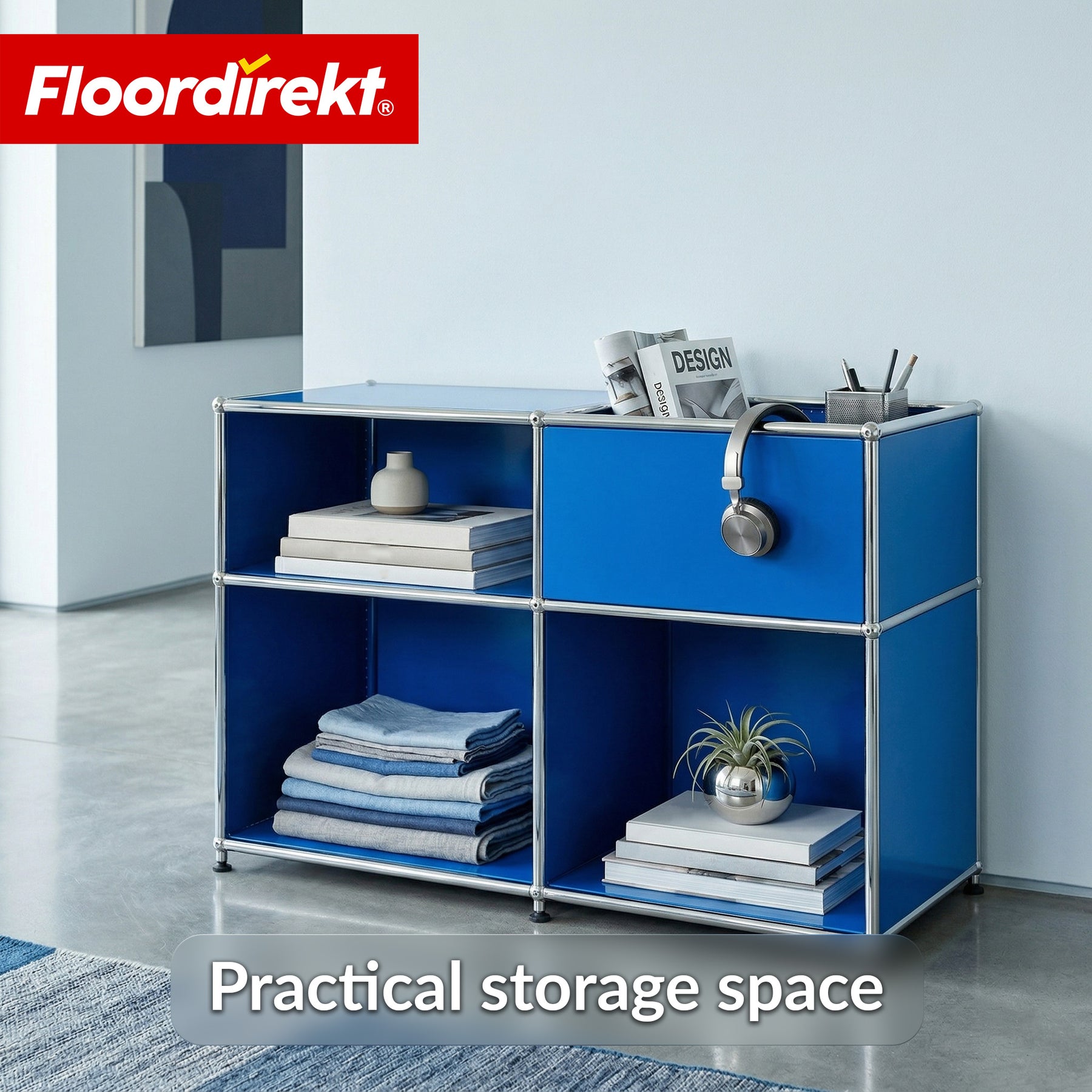 Metal Shelving Unit | Concept Epure MK-030 | Freestanding Shelf with 3 Tiers & Storage Compartment | Kitchen Shelf, Office Shelf & Living Room Shelf