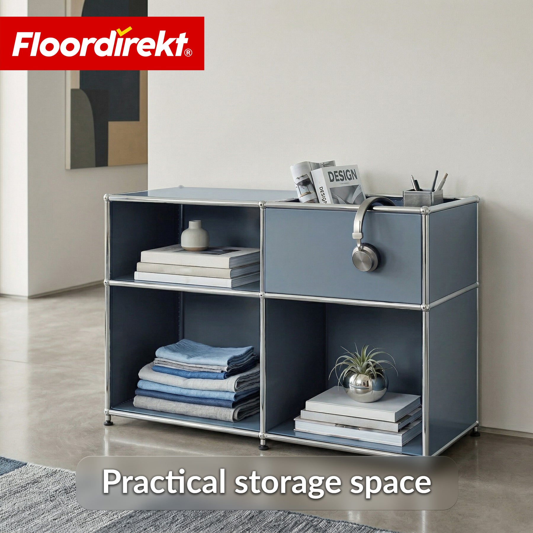 Metal Shelving Unit | Concept Epure MK-030 | Freestanding Shelf with 3 Tiers & Storage Compartment | Kitchen Shelf, Office Shelf & Living Room Shelf