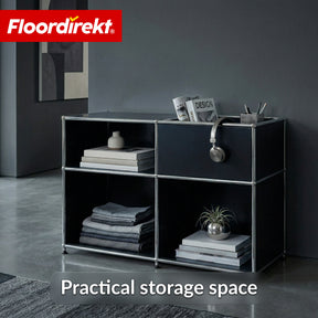 Metal Shelving Unit | Concept Epure MK-030 | Freestanding Shelf with 3 Tiers & Storage Compartment | Kitchen Shelf, Office Shelf & Living Room Shelf