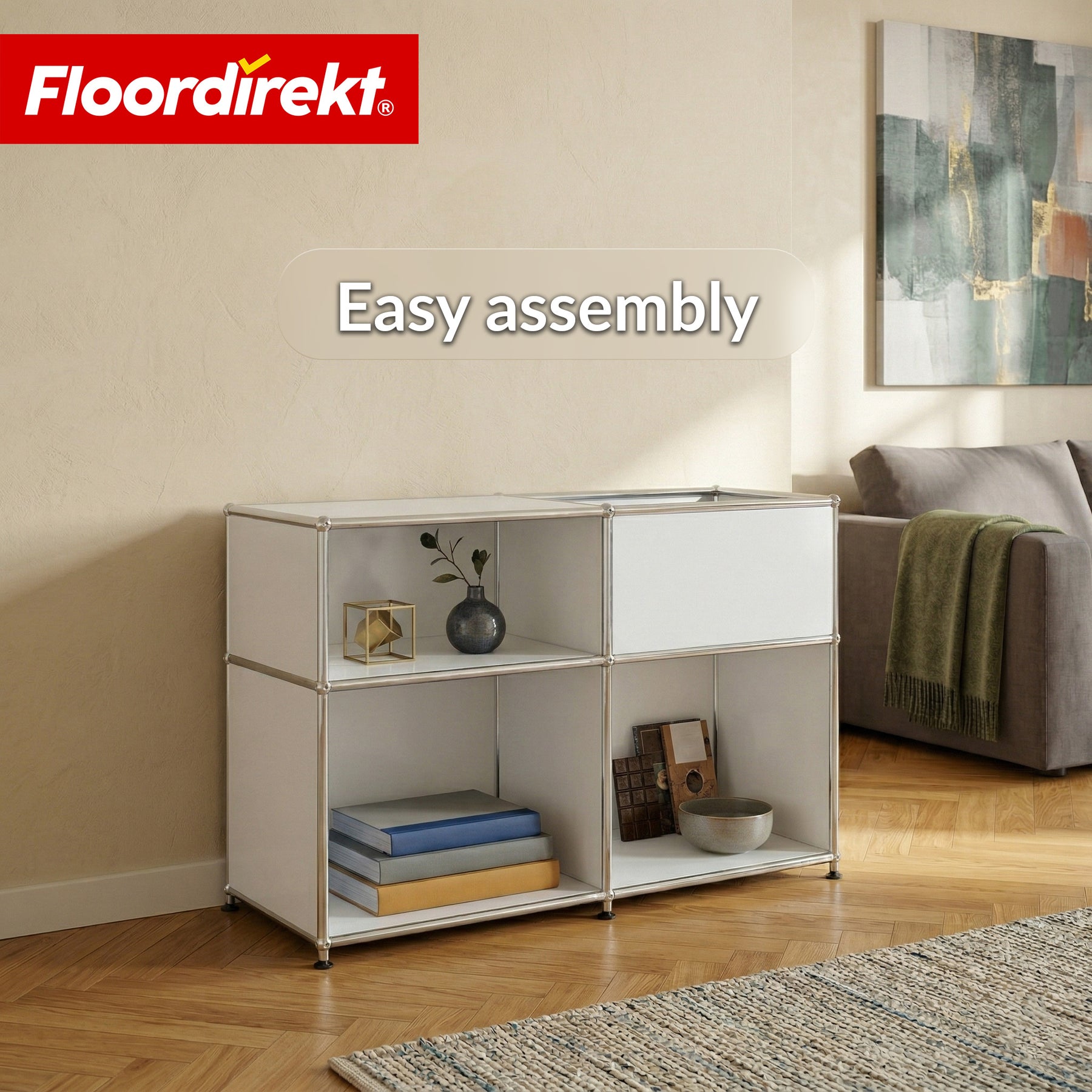 Metal Shelving Unit | Concept Epure MK-030 | Freestanding Shelf with 3 Tiers & Storage Compartment | Kitchen Shelf, Office Shelf & Living Room Shelf