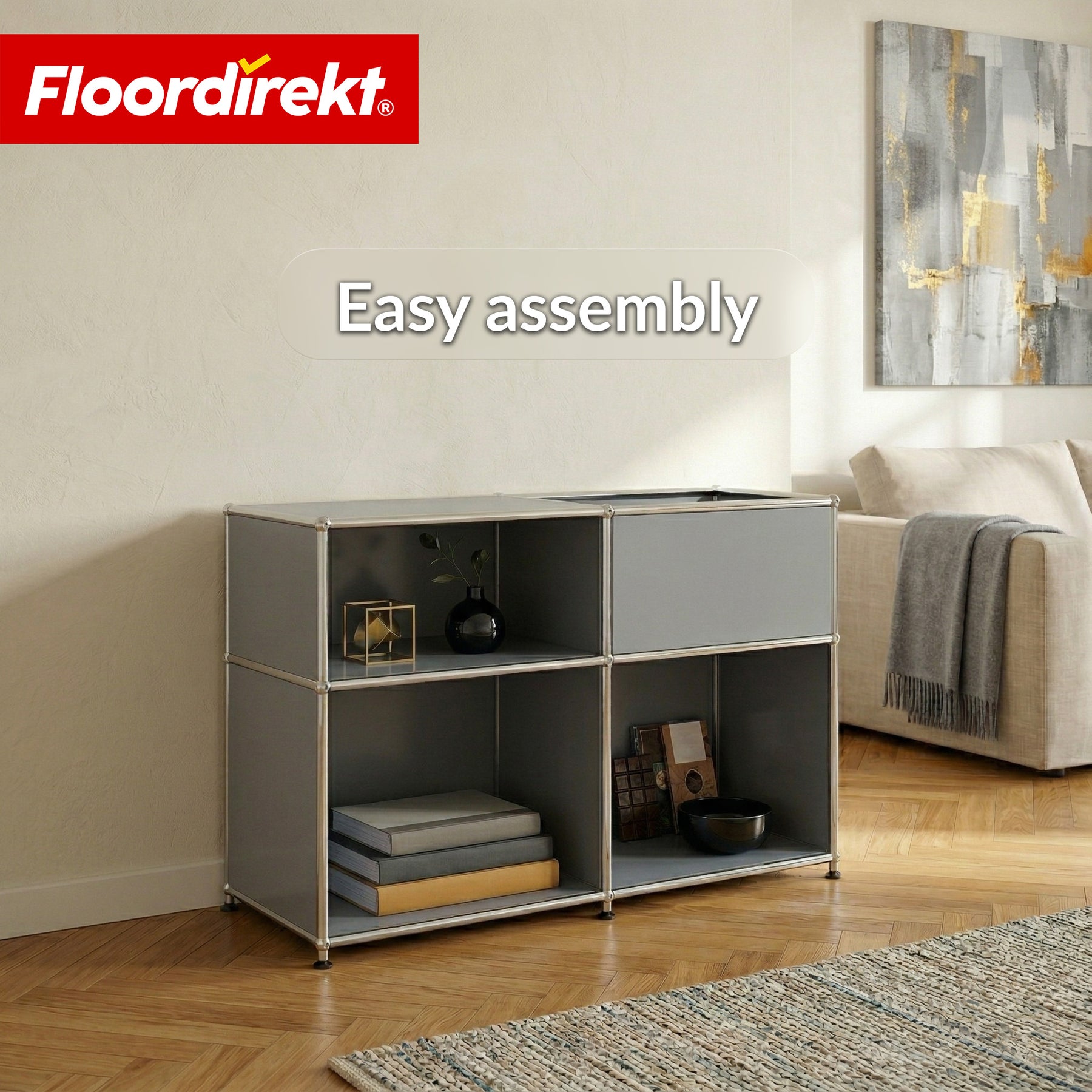 Metal Shelving Unit | Concept Epure MK-030 | Freestanding Shelf with 3 Tiers & Storage Compartment | Kitchen Shelf, Office Shelf & Living Room Shelf