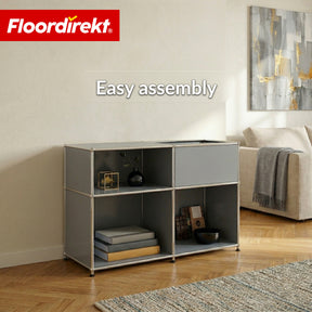 Metal Shelving Unit | Concept Epure MK-030 | Freestanding Shelf with 3 Tiers & Storage Compartment | Kitchen Shelf, Office Shelf & Living Room Shelf