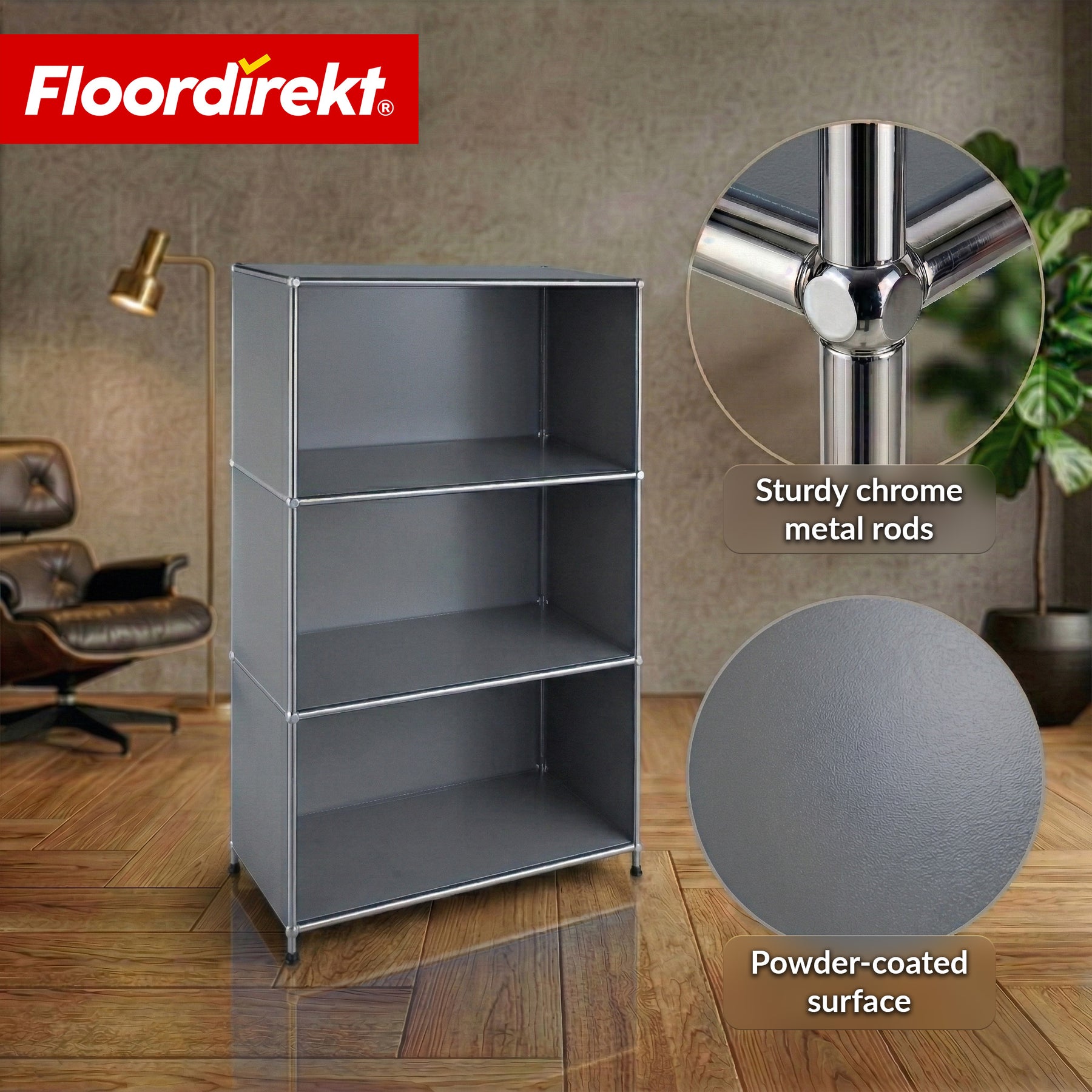 Metal Shelving Unit | Concept Epure MK-101 | 4-Tier Freestanding Shelf | Bookcase with Side Panels | Modern Storage Shelf