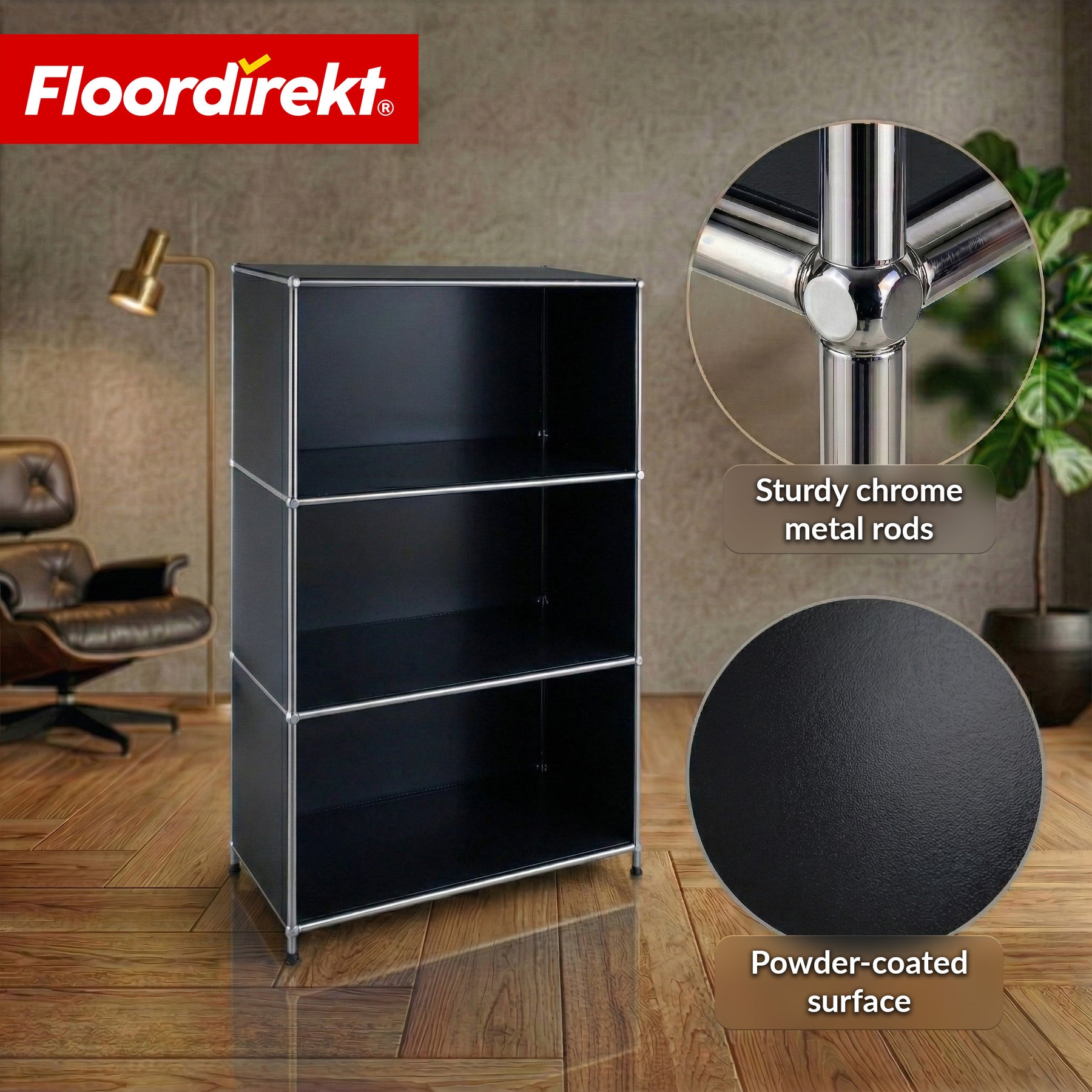 Metal Shelving Unit | Concept Epure MK-101 | 4-Tier Freestanding Shelf | Bookcase with Side Panels | Modern Storage Shelf