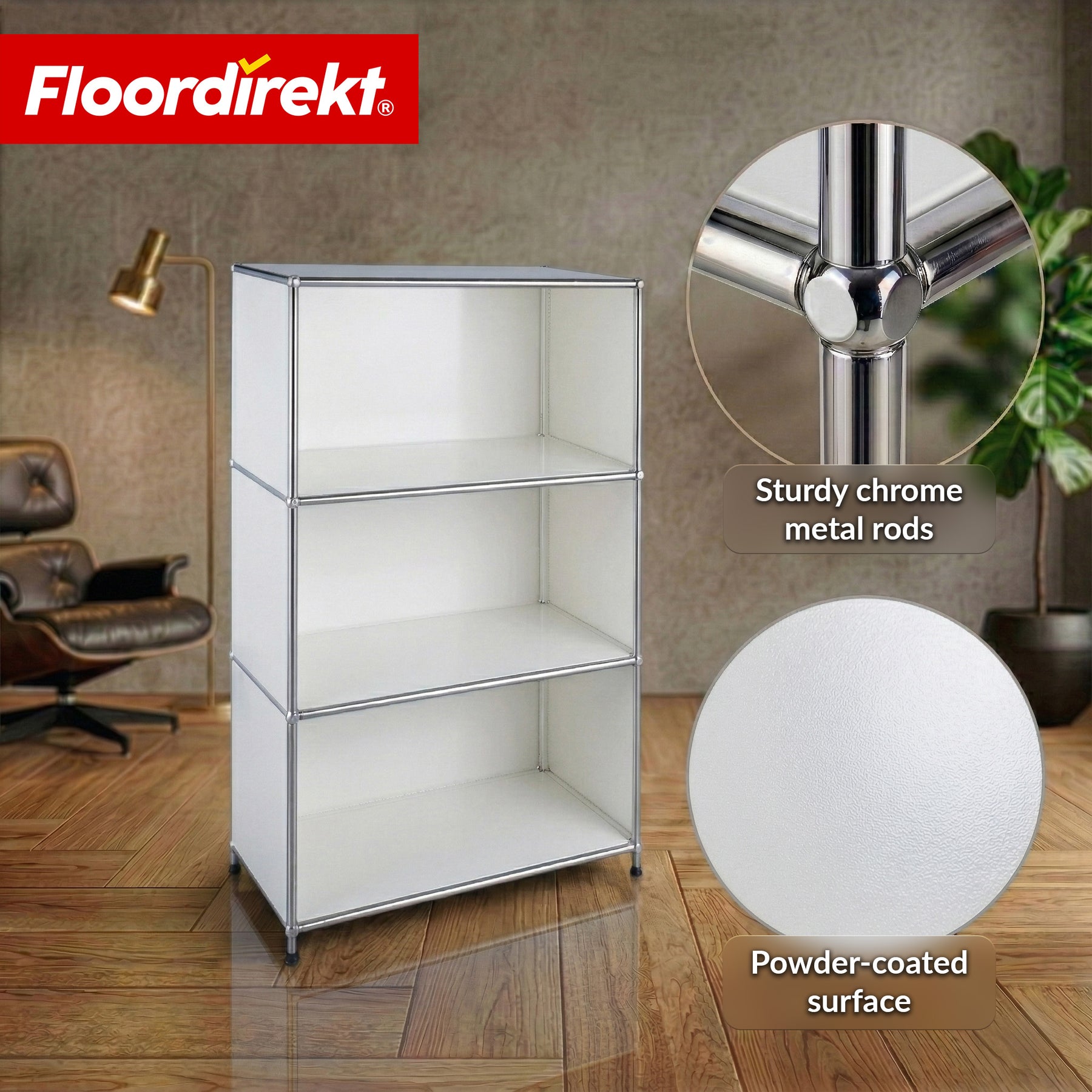 Metal Shelving Unit | Concept Epure MK-101 | 4-Tier Freestanding Shelf | Bookcase with Side Panels | Modern Storage Shelf