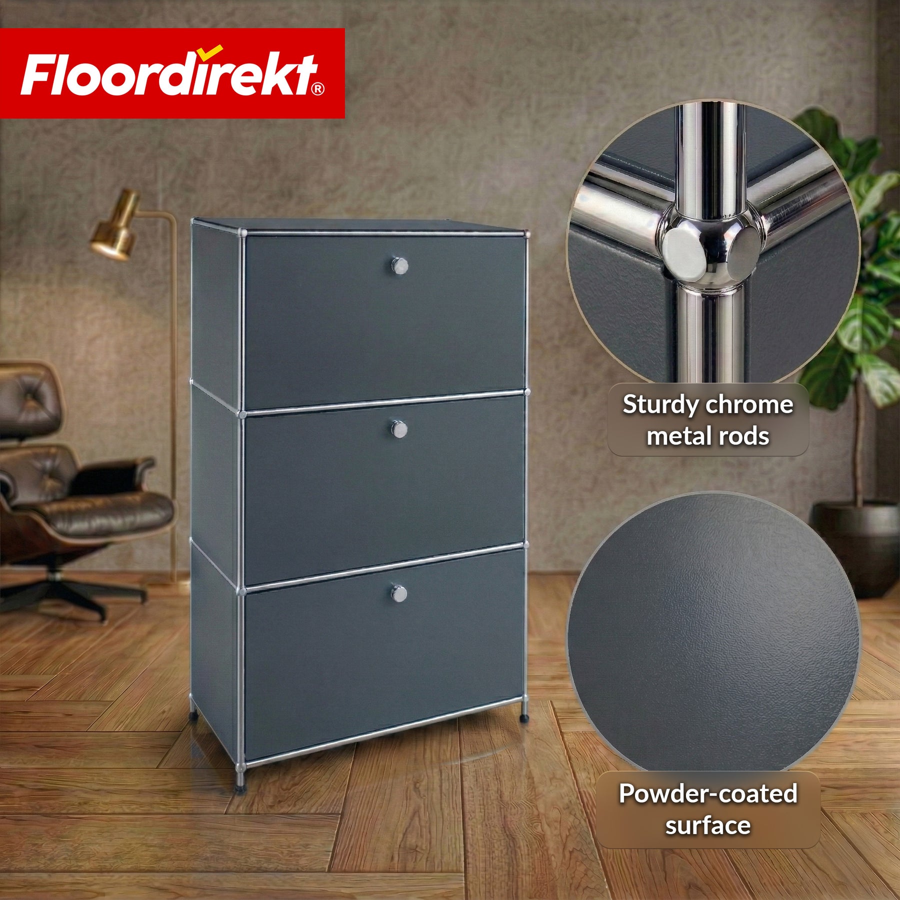 Metal Cabinet | Concept Epure MK-129 | Sideboard with 3 Lockable Compartments | Modern Storage Cabinet