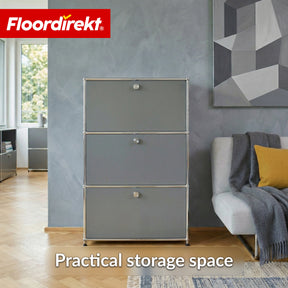 Metal Cabinet | Concept Epure MK-129 | Sideboard with 3 Lockable Compartments | Modern Storage Cabinet