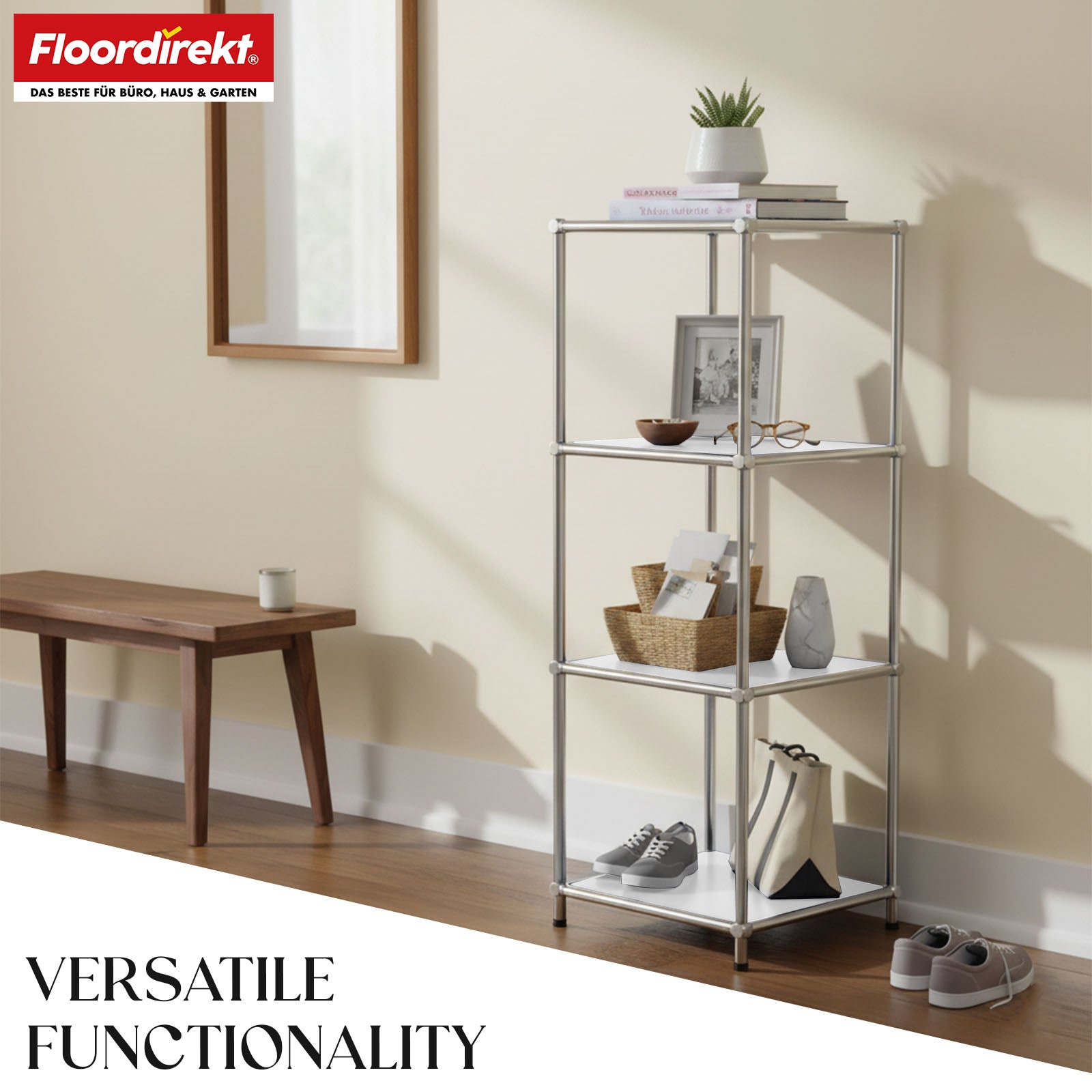 Metal shelving unit | Concept Epure MK-005 | 4-tier storage unit with open shelves | Available in several colours