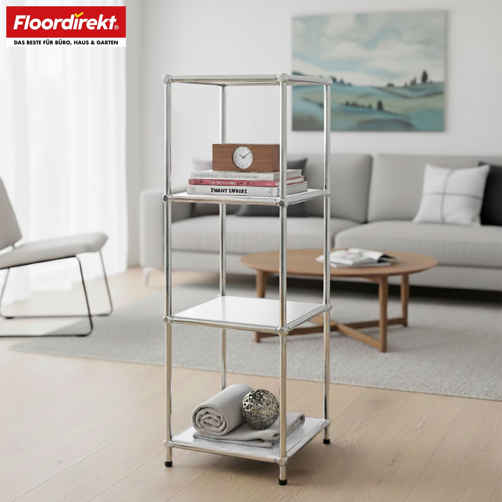 Metal shelving unit | Concept Epure MK-005 | 4-tier storage unit with open shelves | Available in several colours