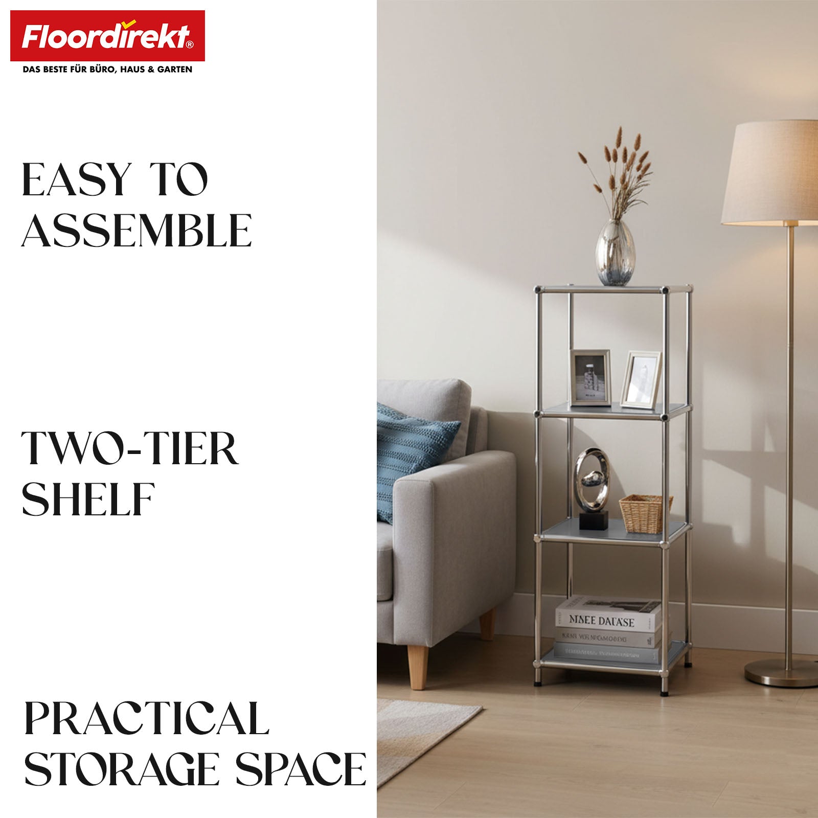 Metal shelving unit | Concept Epure MK-005 | 4-tier storage unit with open shelves | Available in several colours