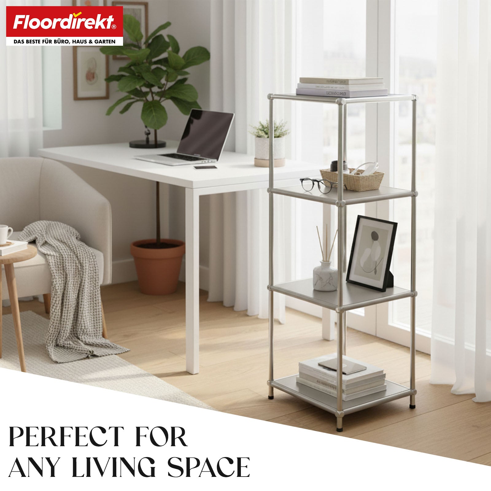 Metal shelving unit | Concept Epure MK-005 | 4-tier storage unit with open shelves | Available in several colours