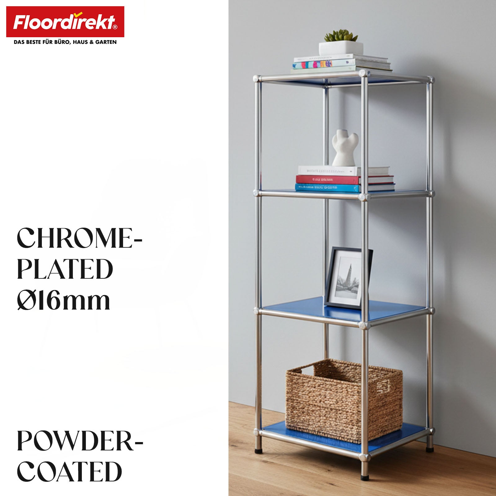 Metal shelving unit | Concept Epure MK-005 | 4-tier storage unit with open shelves | Available in several colours