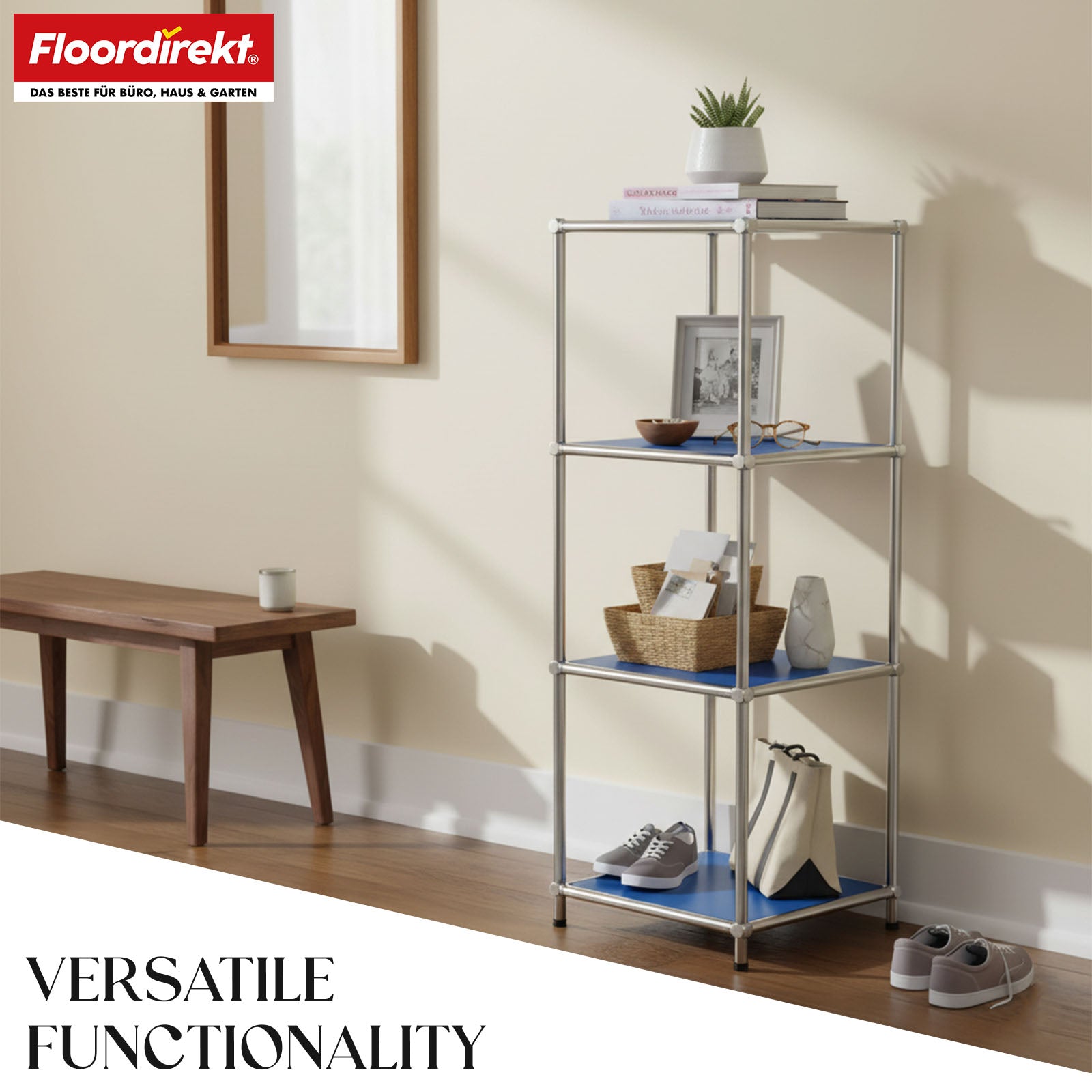 Metal shelving unit | Concept Epure MK-005 | 4-tier storage unit with open shelves | Available in several colours