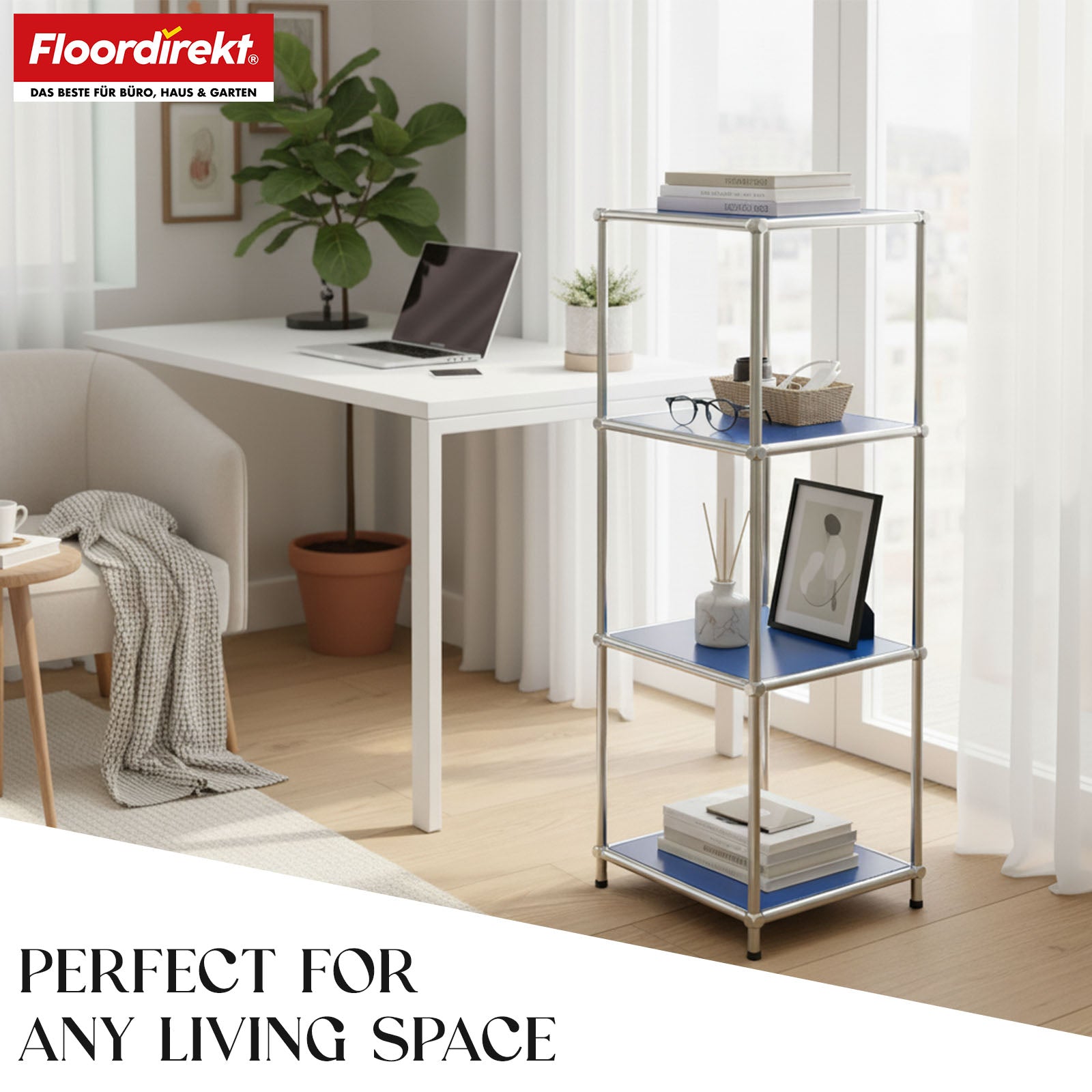 Metal shelving unit | Concept Epure MK-005 | 4-tier storage unit with open shelves | Available in several colours