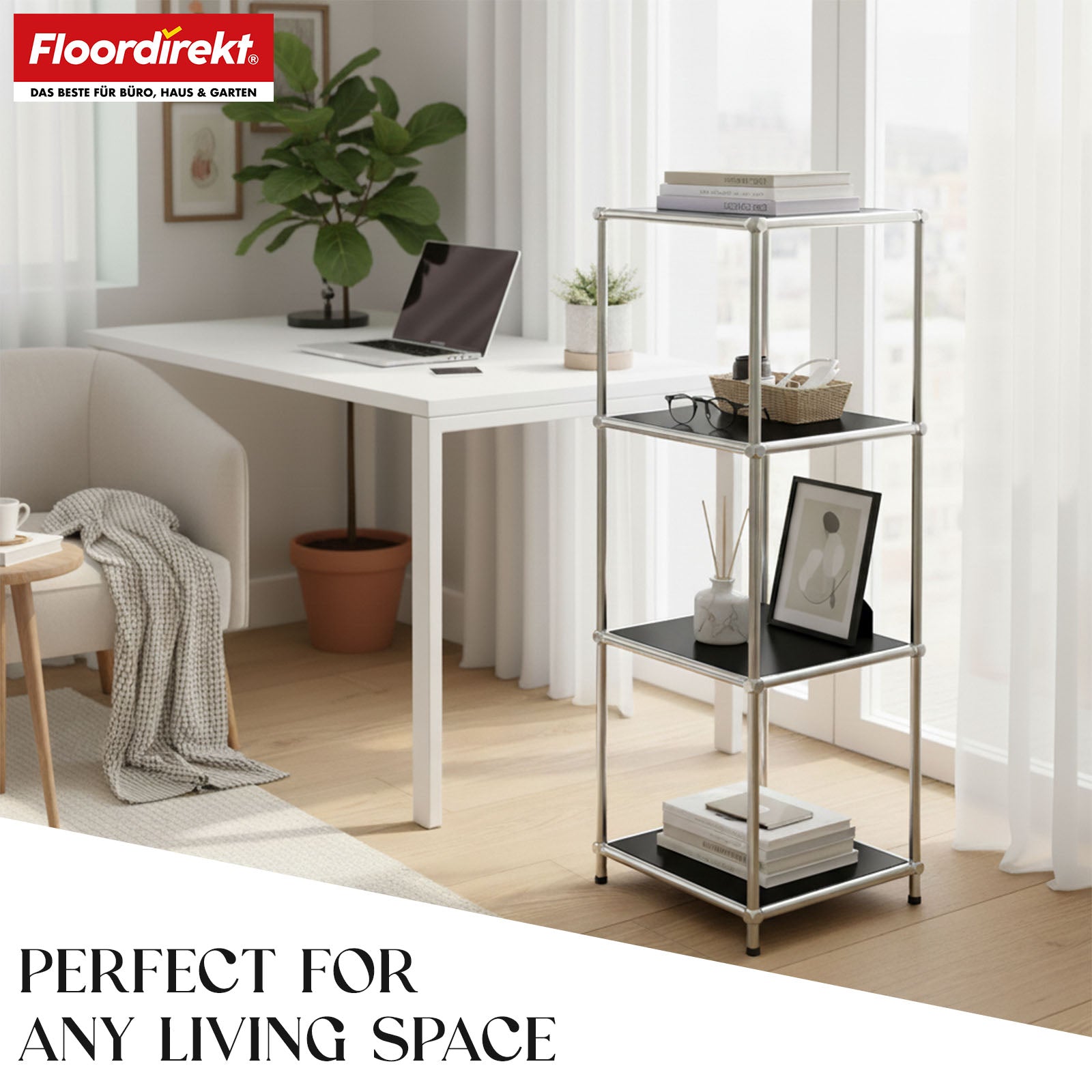 Metal shelving unit | Concept Epure MK-005 | 4-tier storage unit with open shelves | Available in several colours