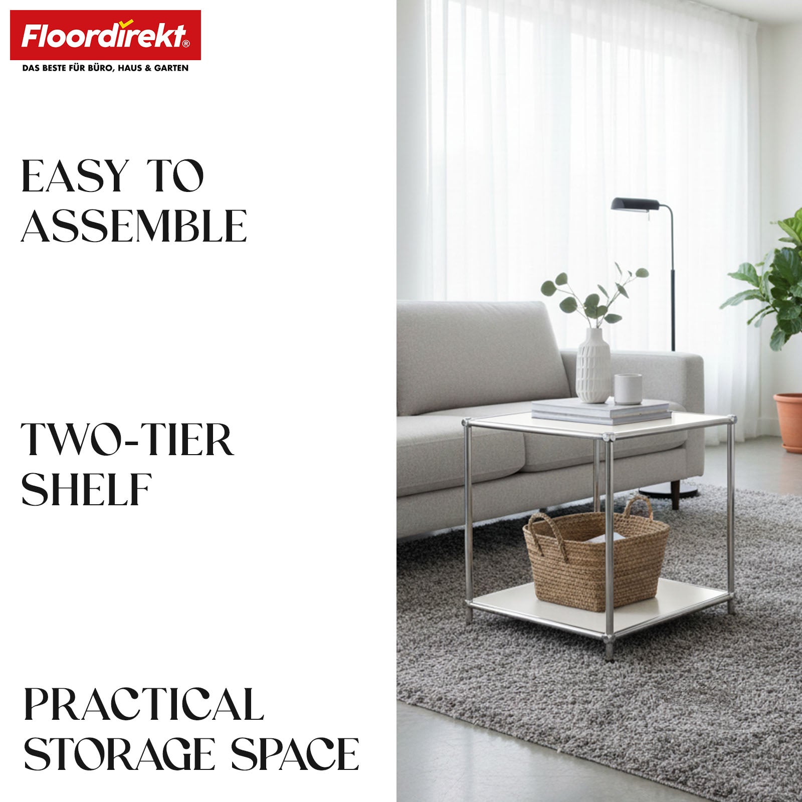 Metal shelf | Concept Epure MK-012 | Open side table & storage shelf with 2 shelves | Available in several colours