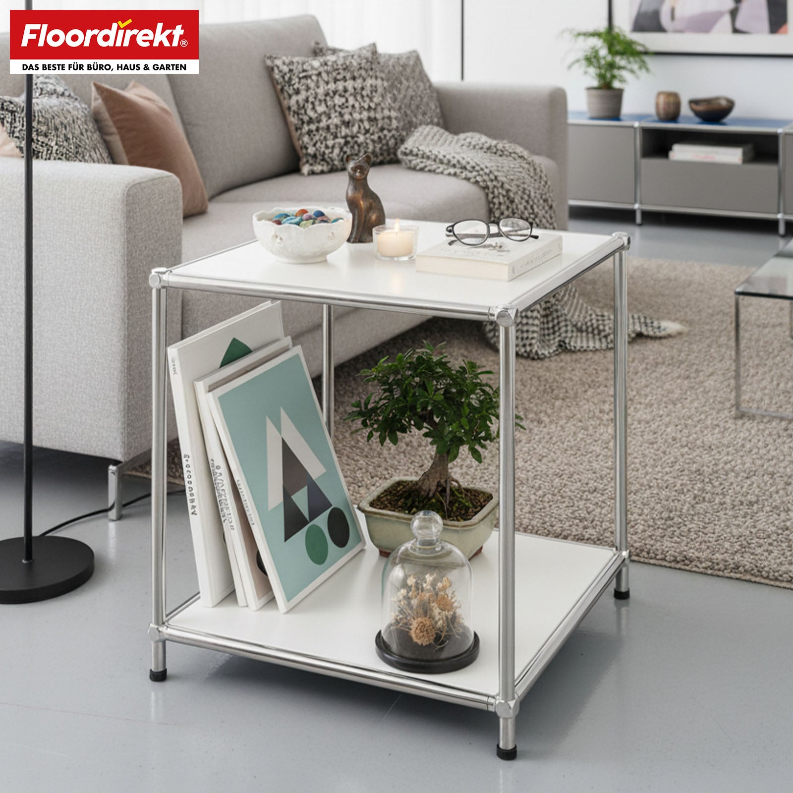 Metal shelf | Concept Epure MK-012 | Open side table & storage shelf with 2 shelves | Available in several colours
