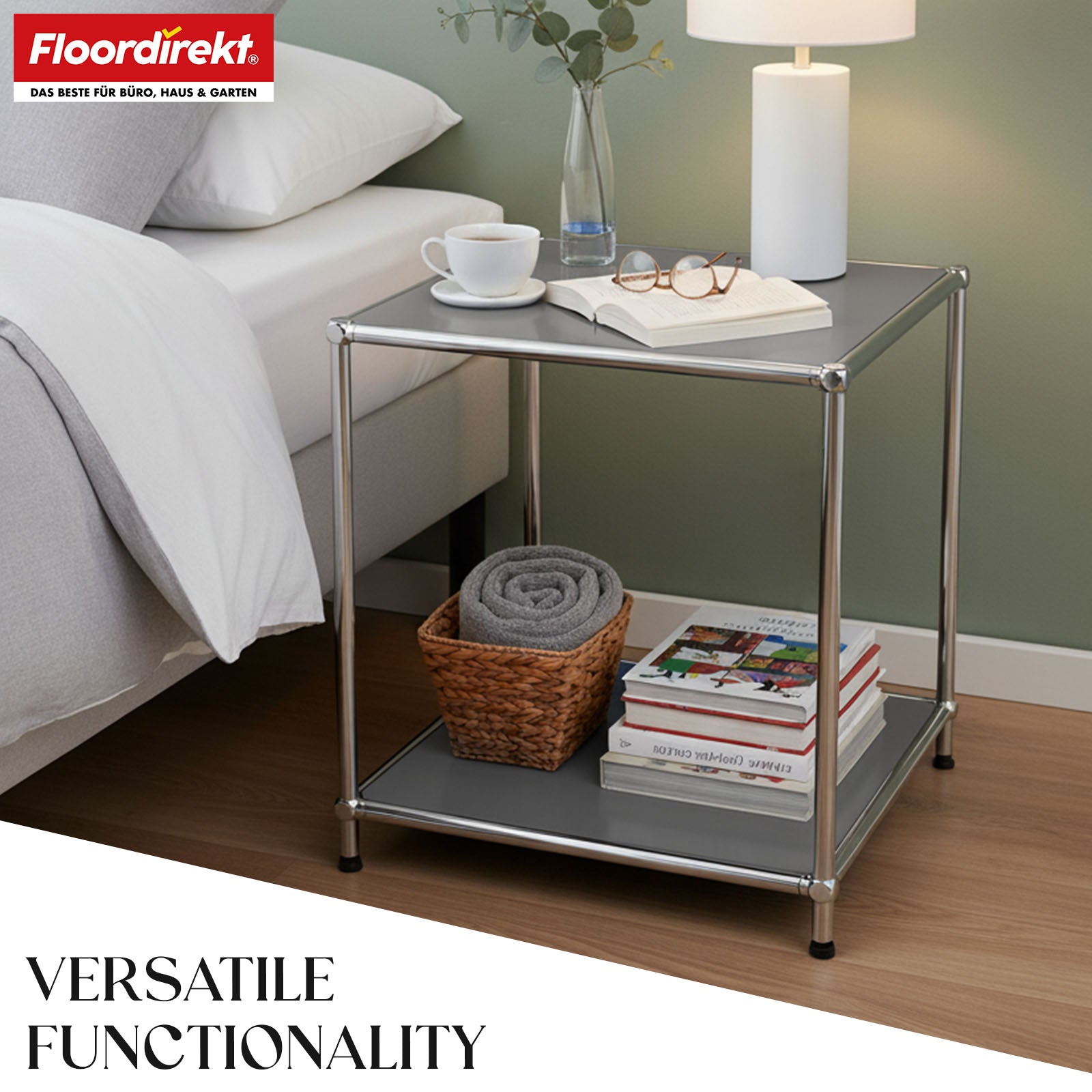 Metal shelf | Concept Epure MK-012 | Open side table & storage shelf with 2 shelves | Available in several colours