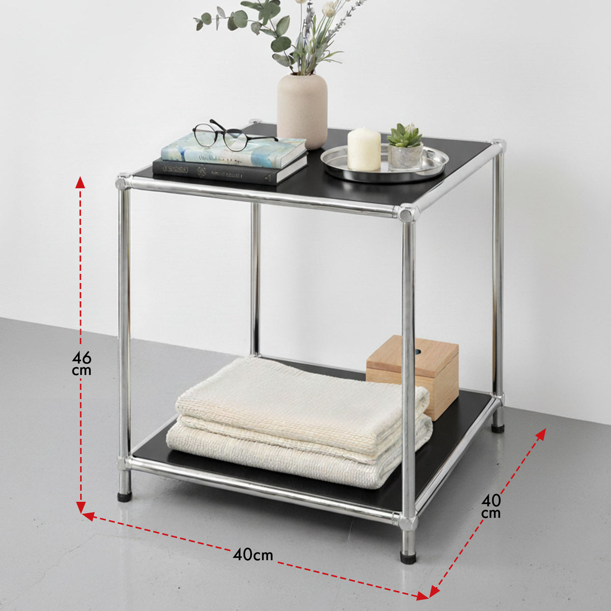 Metal shelf | Concept Epure MK-012 | Open side table & storage shelf with 2 shelves | Available in several colours
