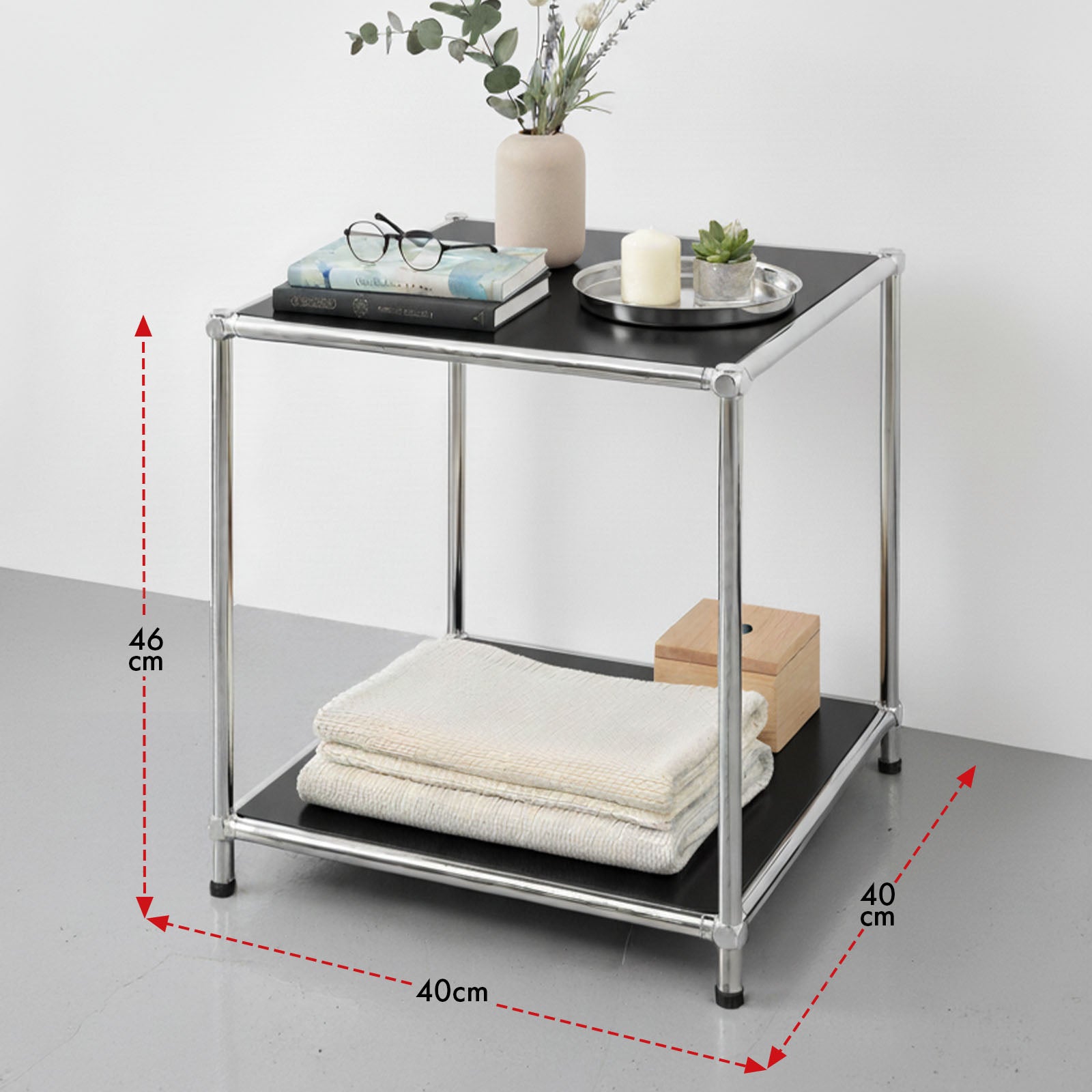 Metal shelf | Concept Epure MK-012 | Open side table & storage shelf with 2 shelves | Available in several colours