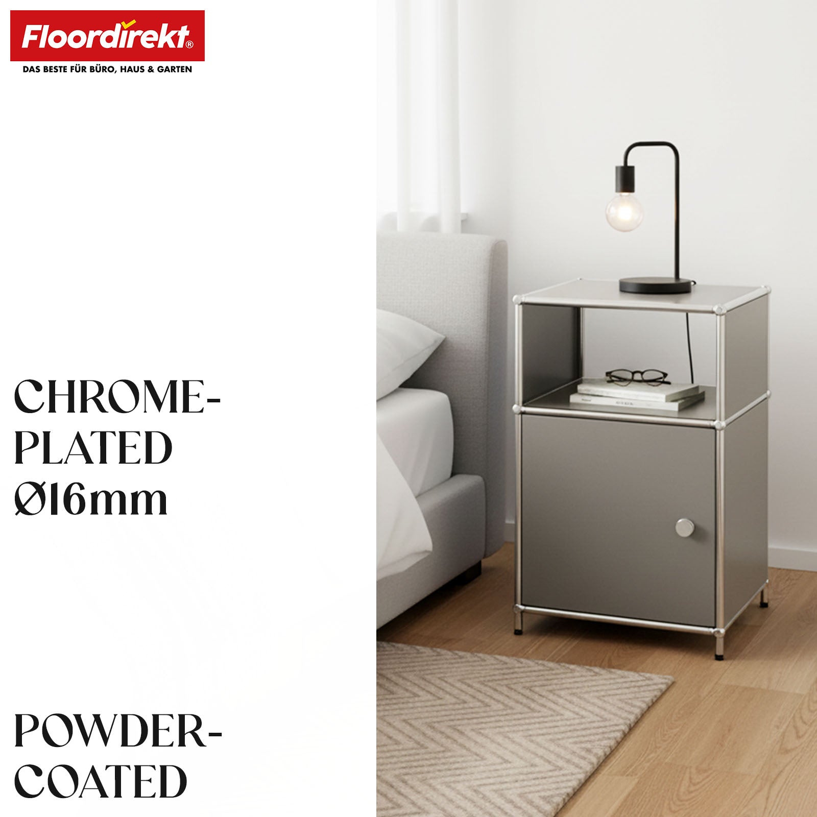 Metal shelving unit | Concept Epure MK-040 | 3-tier storage shelving unit with door & shelves | Available in several colours